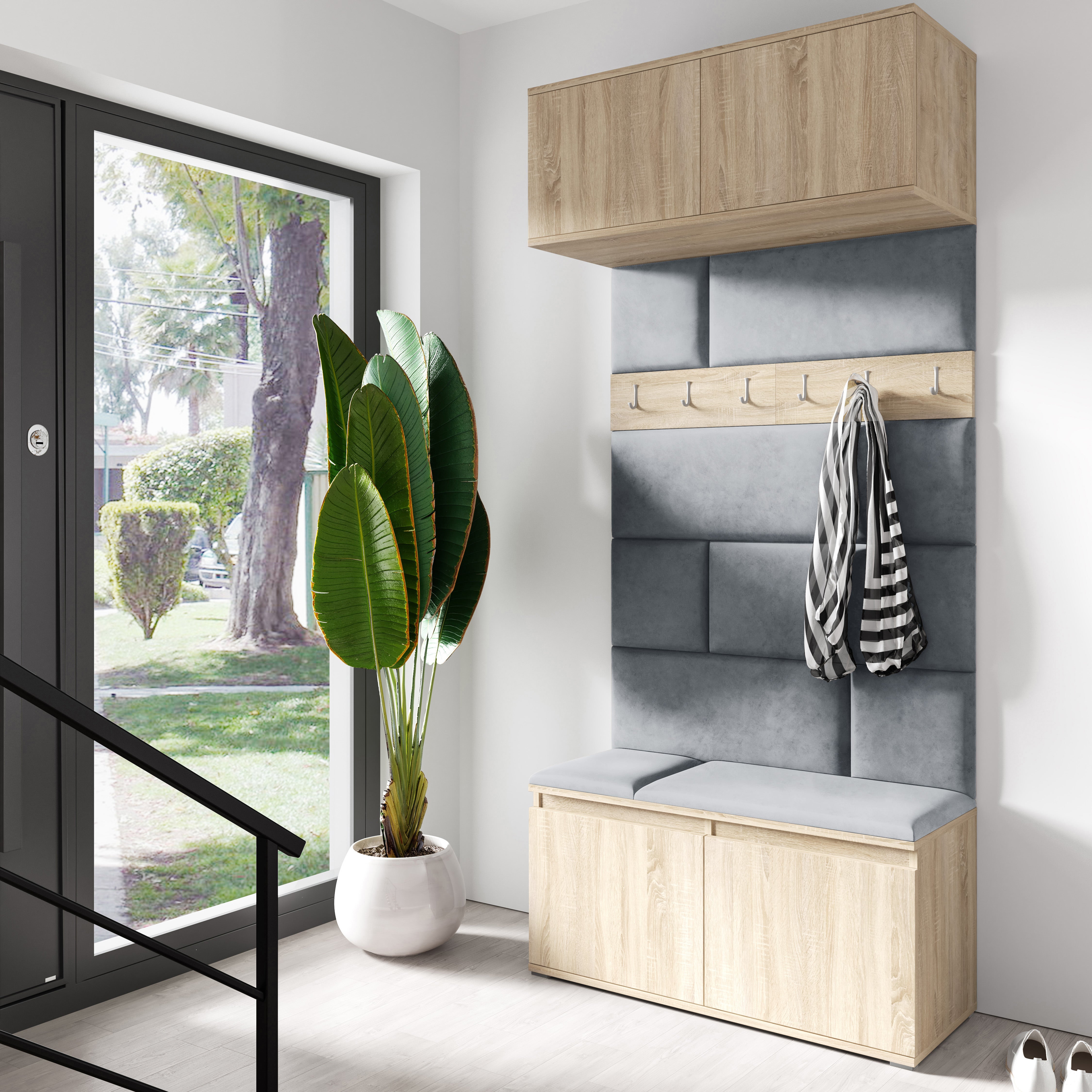 PK Emi 23 Hallway Wardrobe Sonoma Oak - Upholstered Panels in Various Colours