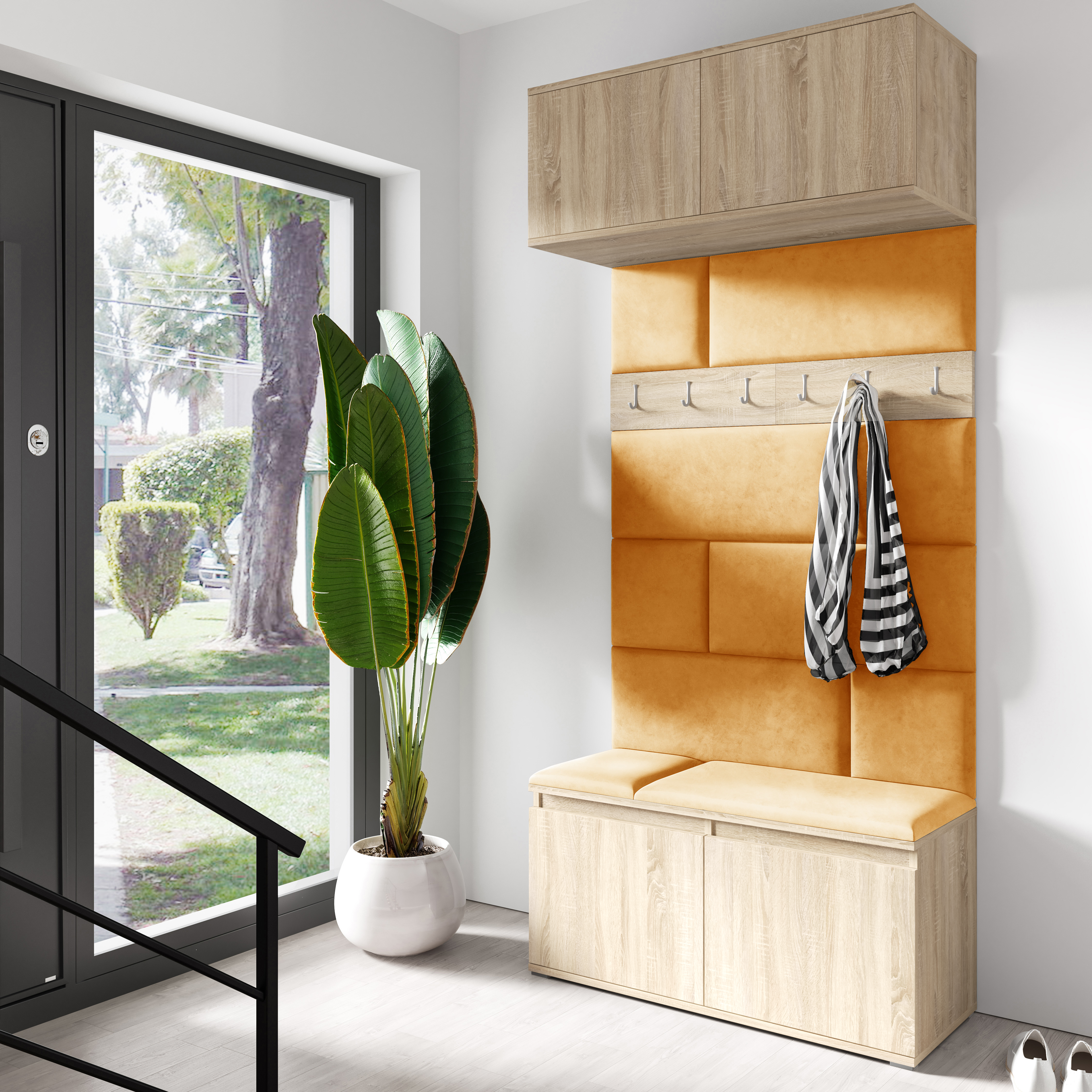 PK Emi 23 Hallway Wardrobe Sonoma Oak - Upholstered Panels in Various Colours