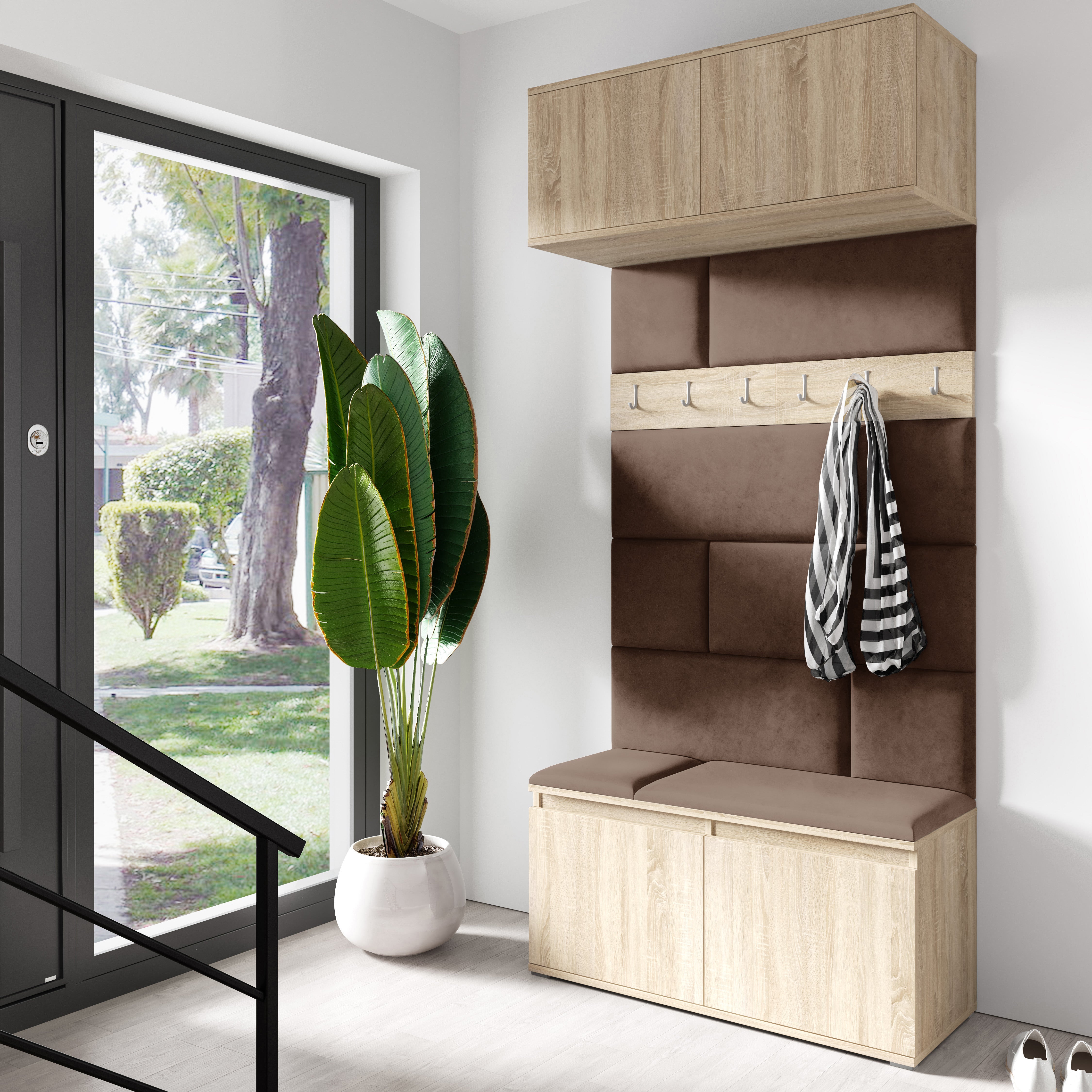 PK Emi 23 Hallway Wardrobe Sonoma Oak - Upholstered Panels in Various Colours