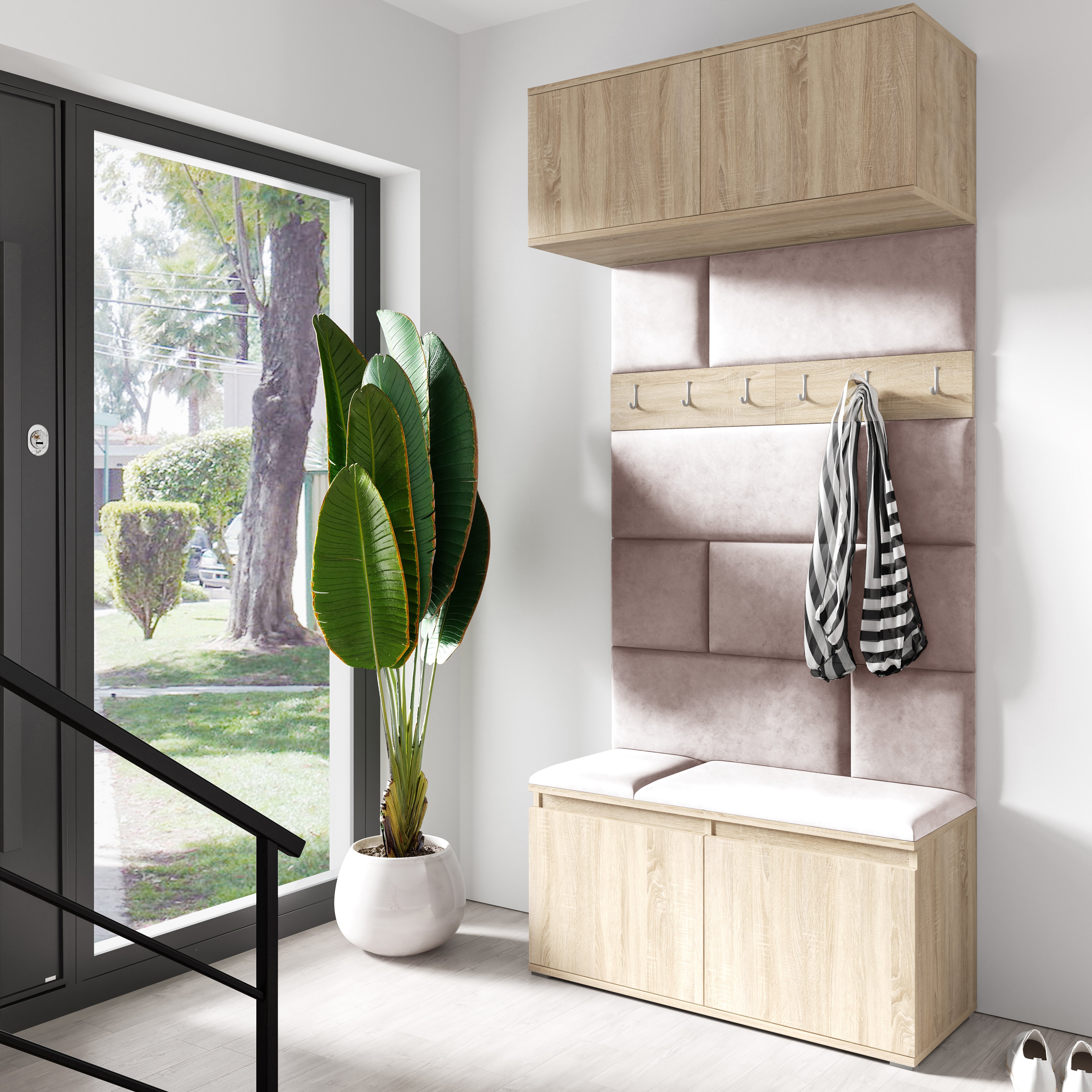 PK Emi 23 Hallway Wardrobe Sonoma Oak - Upholstered Panels in Various Colours