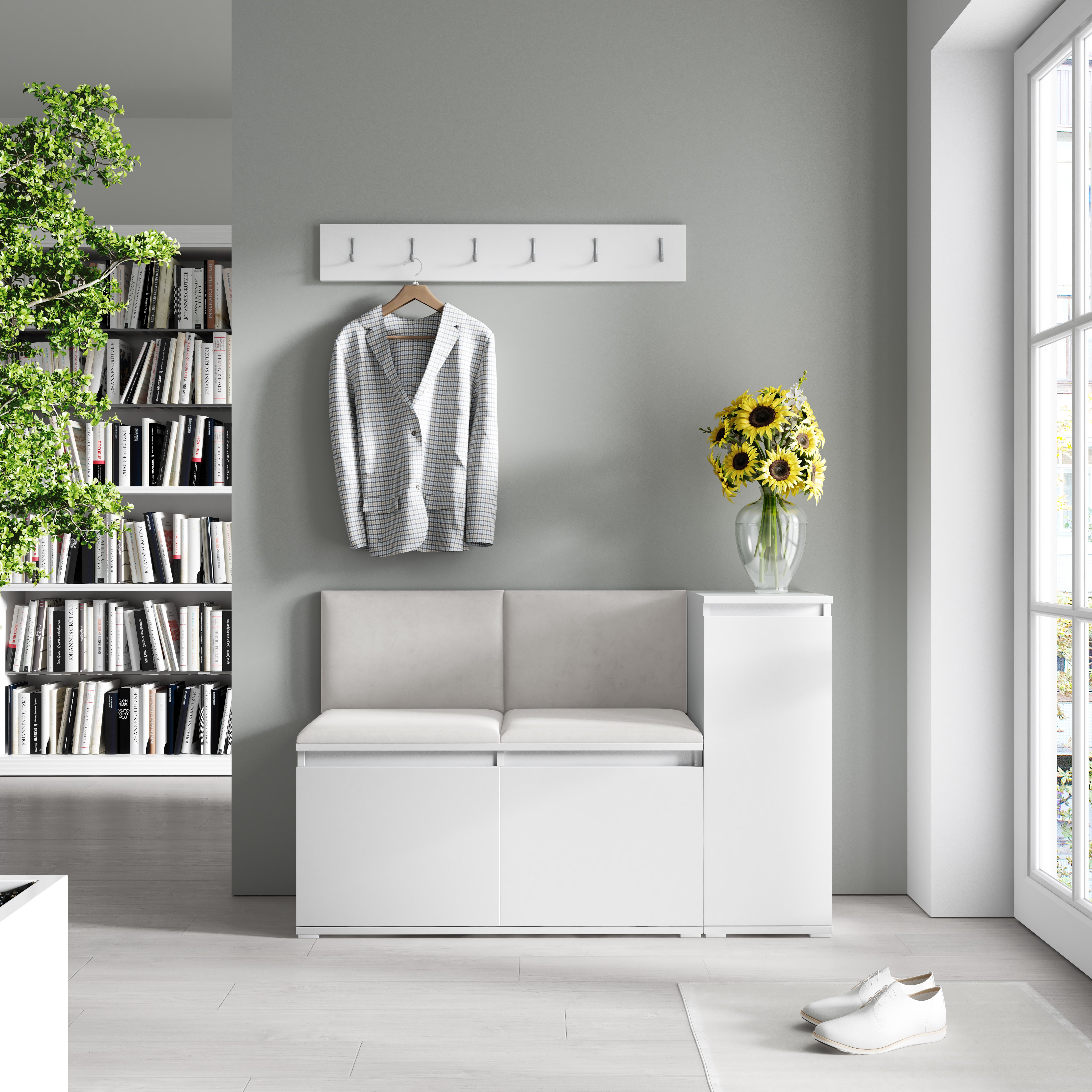 Emi 25 Hallway Bench with Upholstered Back Panel – White