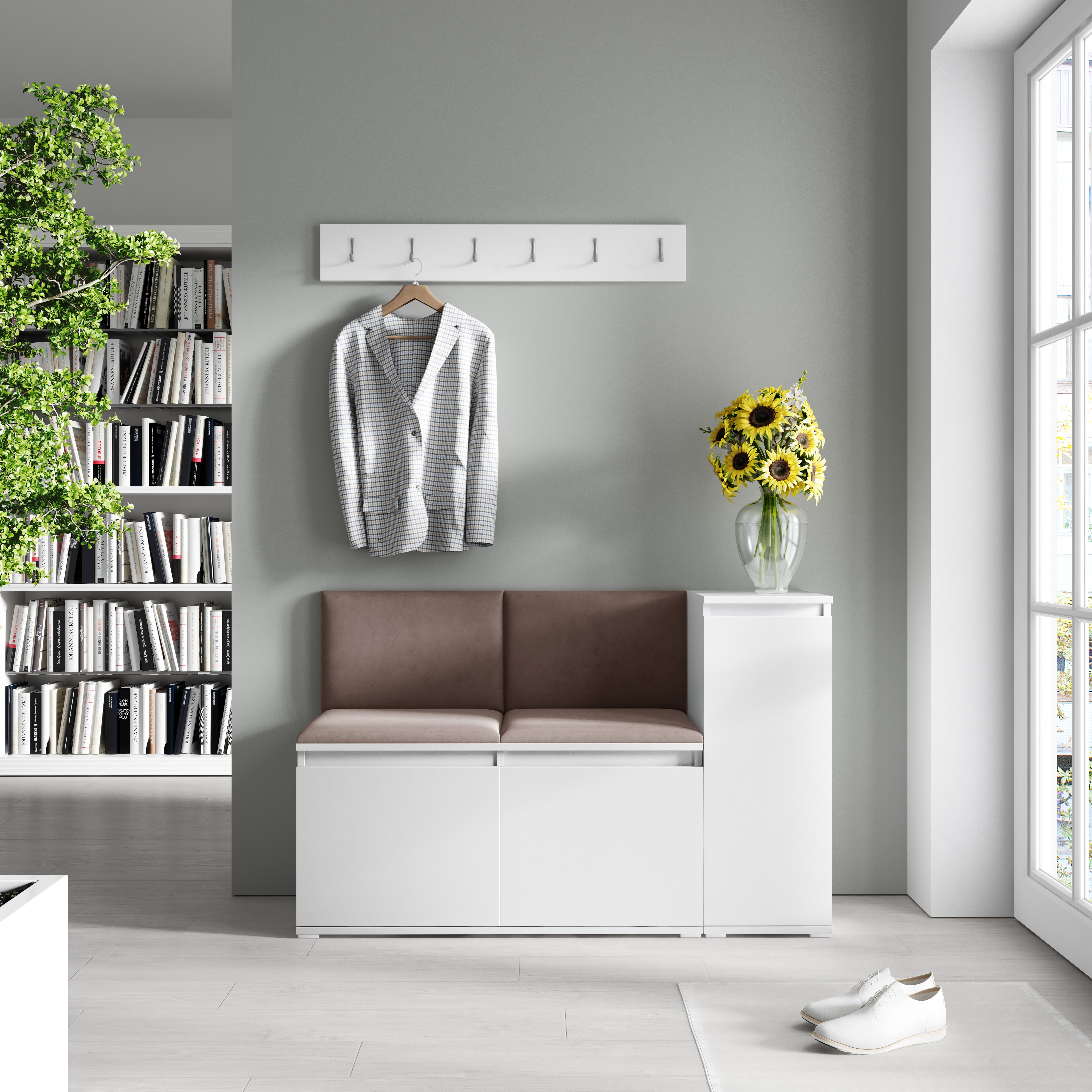 Emi 25 Hallway Bench with Upholstered Back Panel – White