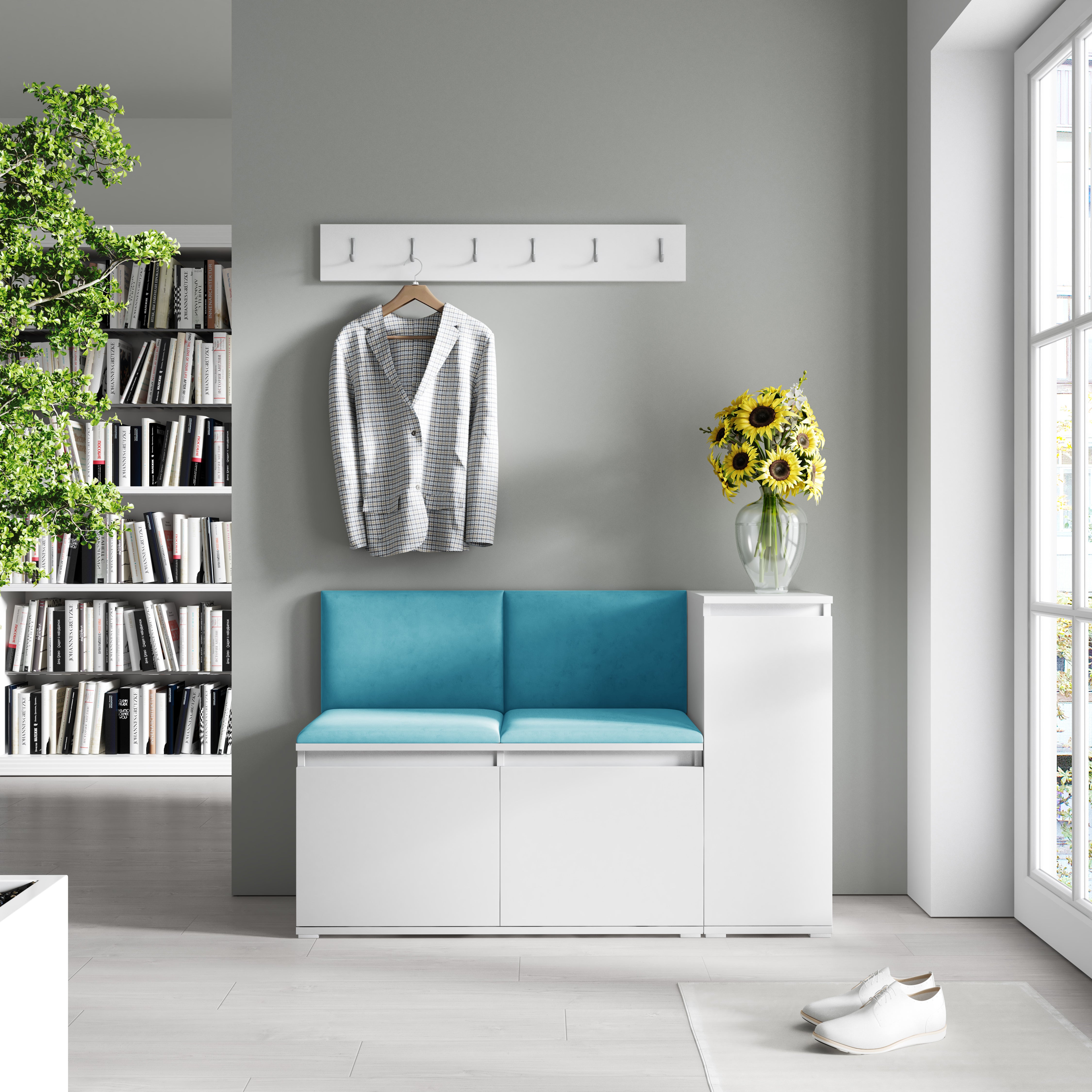 Emi 25 Hallway Bench with Upholstered Back Panel – White