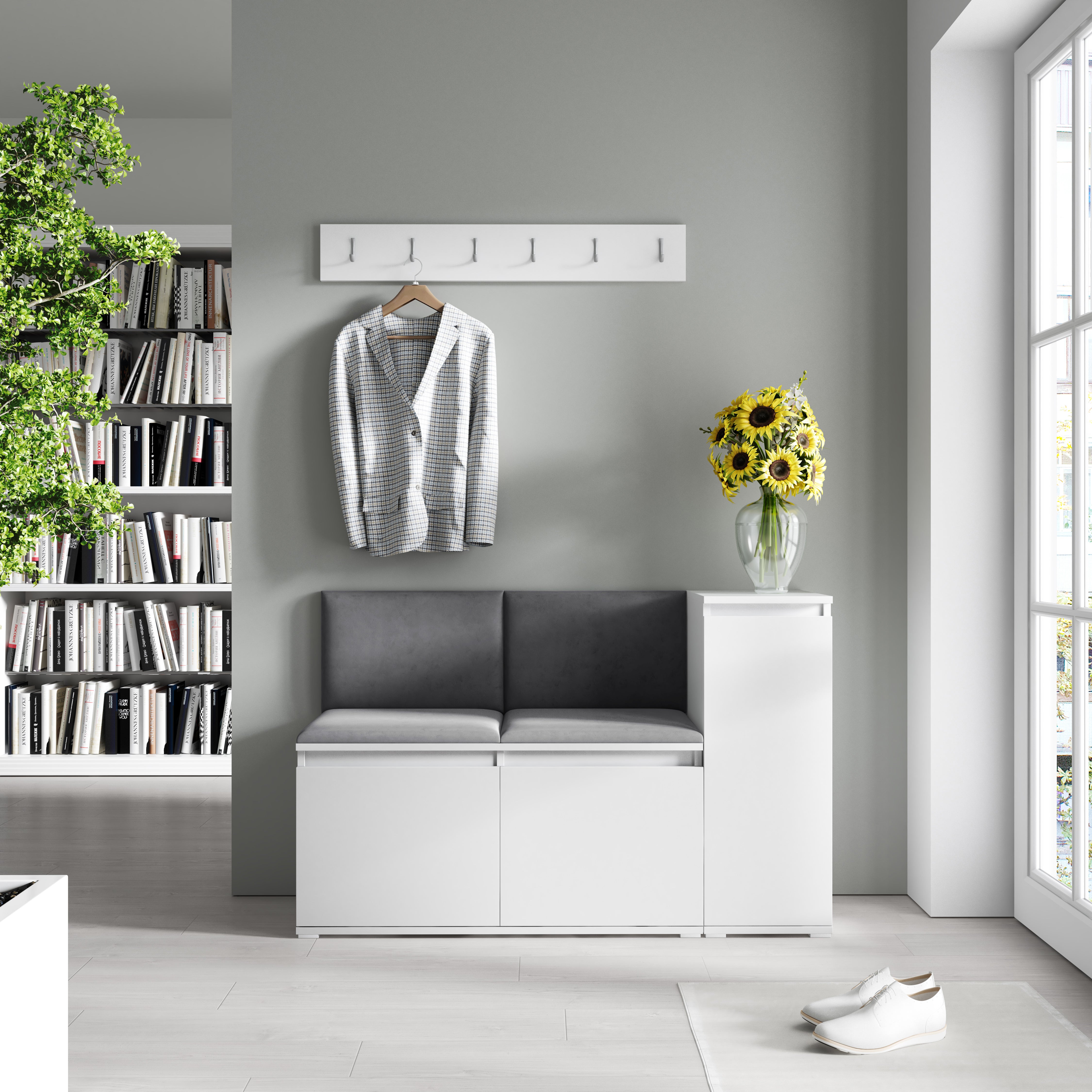 Emi 25 Hallway Bench with Upholstered Back Panel – White