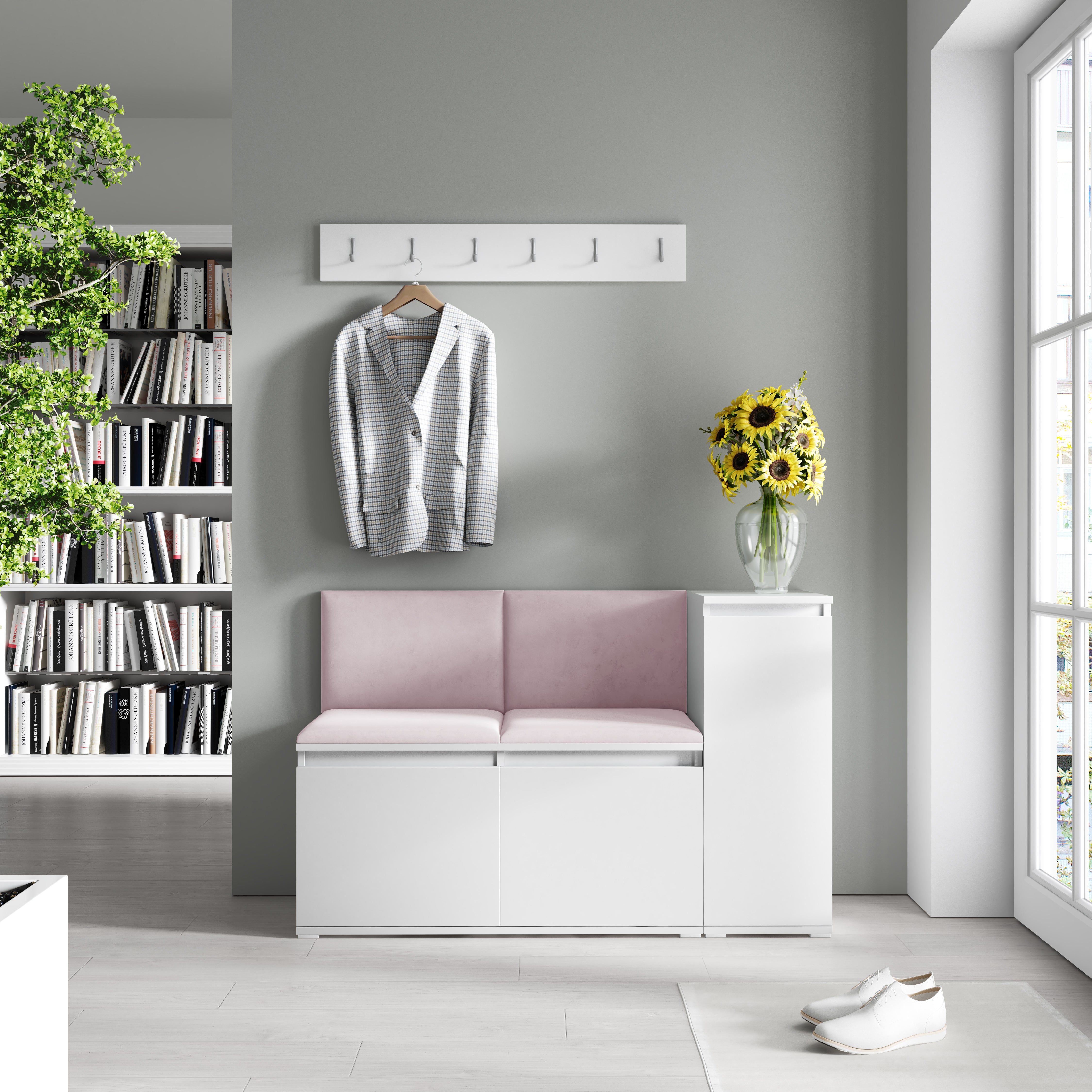 Emi 25 Hallway Bench with Upholstered Back Panel – White