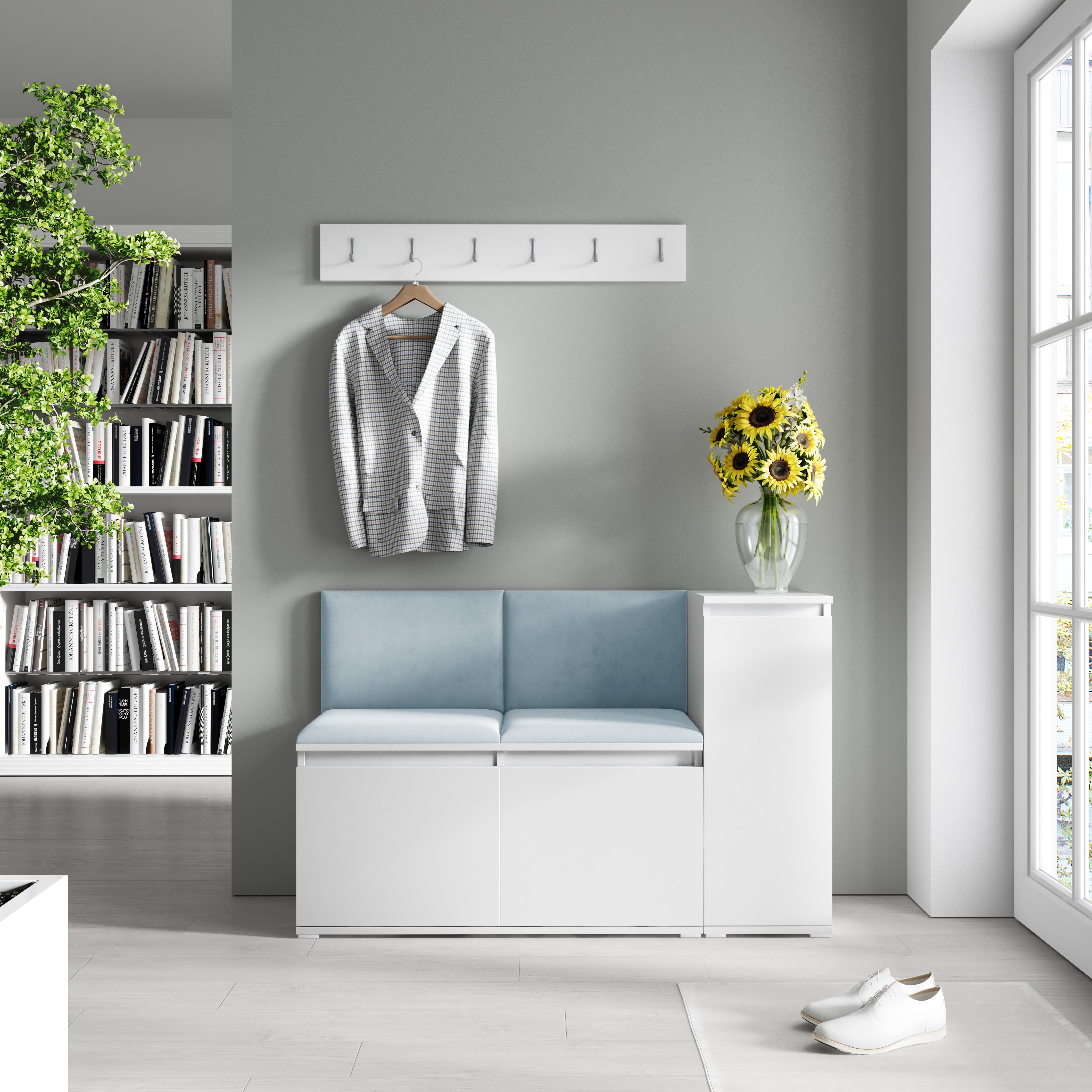 Emi 25 Hallway Bench with Upholstered Back Panel – White