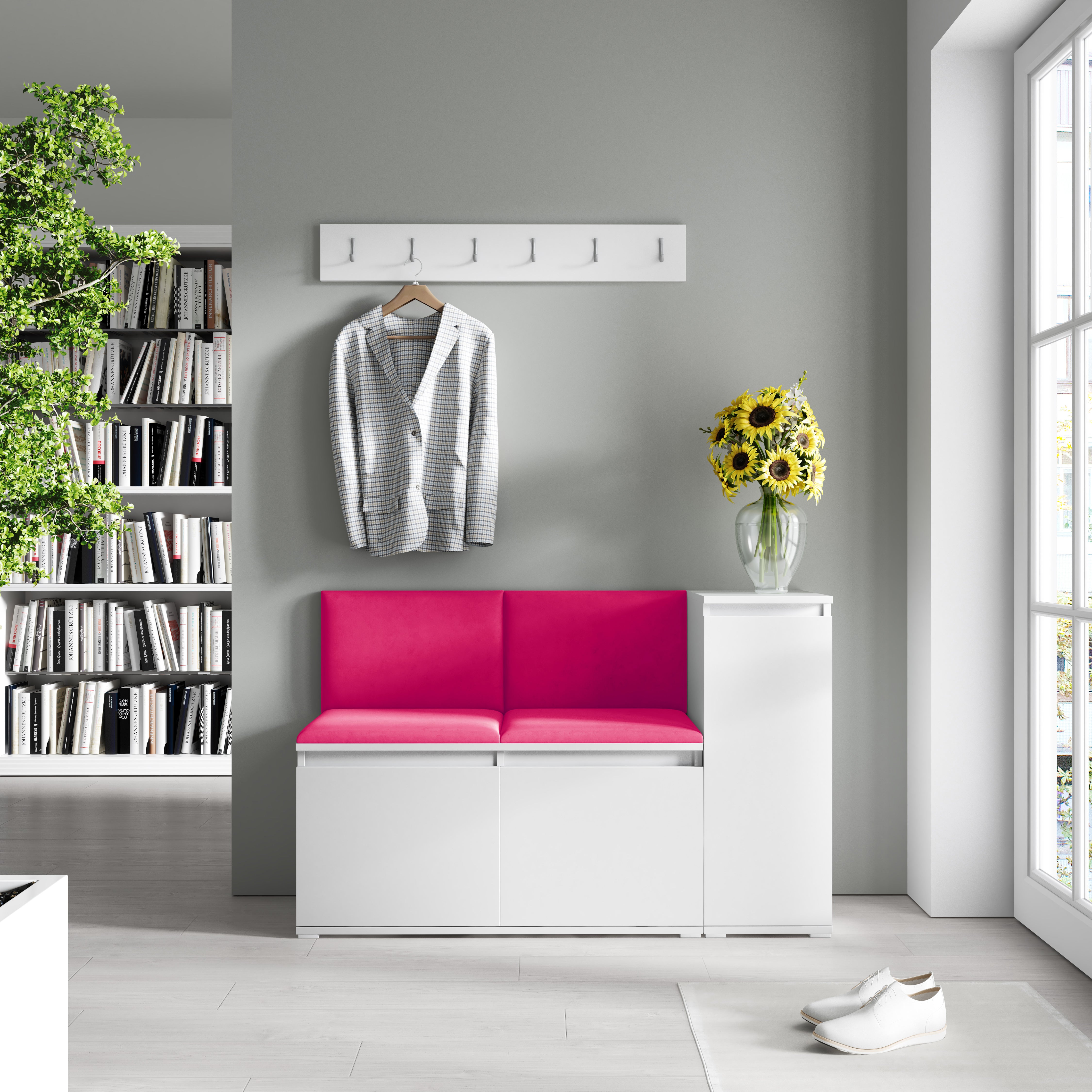 Emi 25 Hallway Bench with Upholstered Back Panel – White