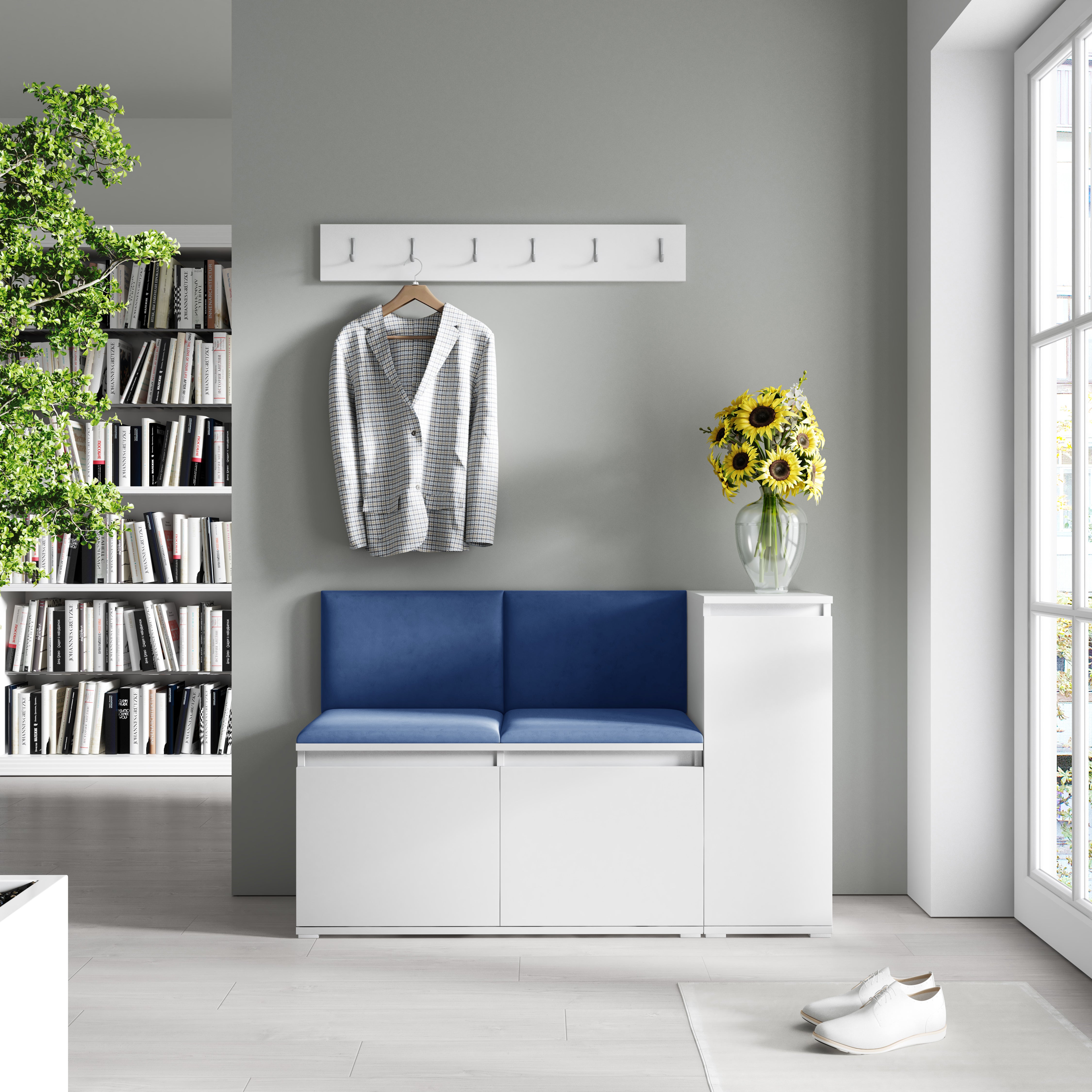 Emi 25 Hallway Bench with Upholstered Back Panel – White