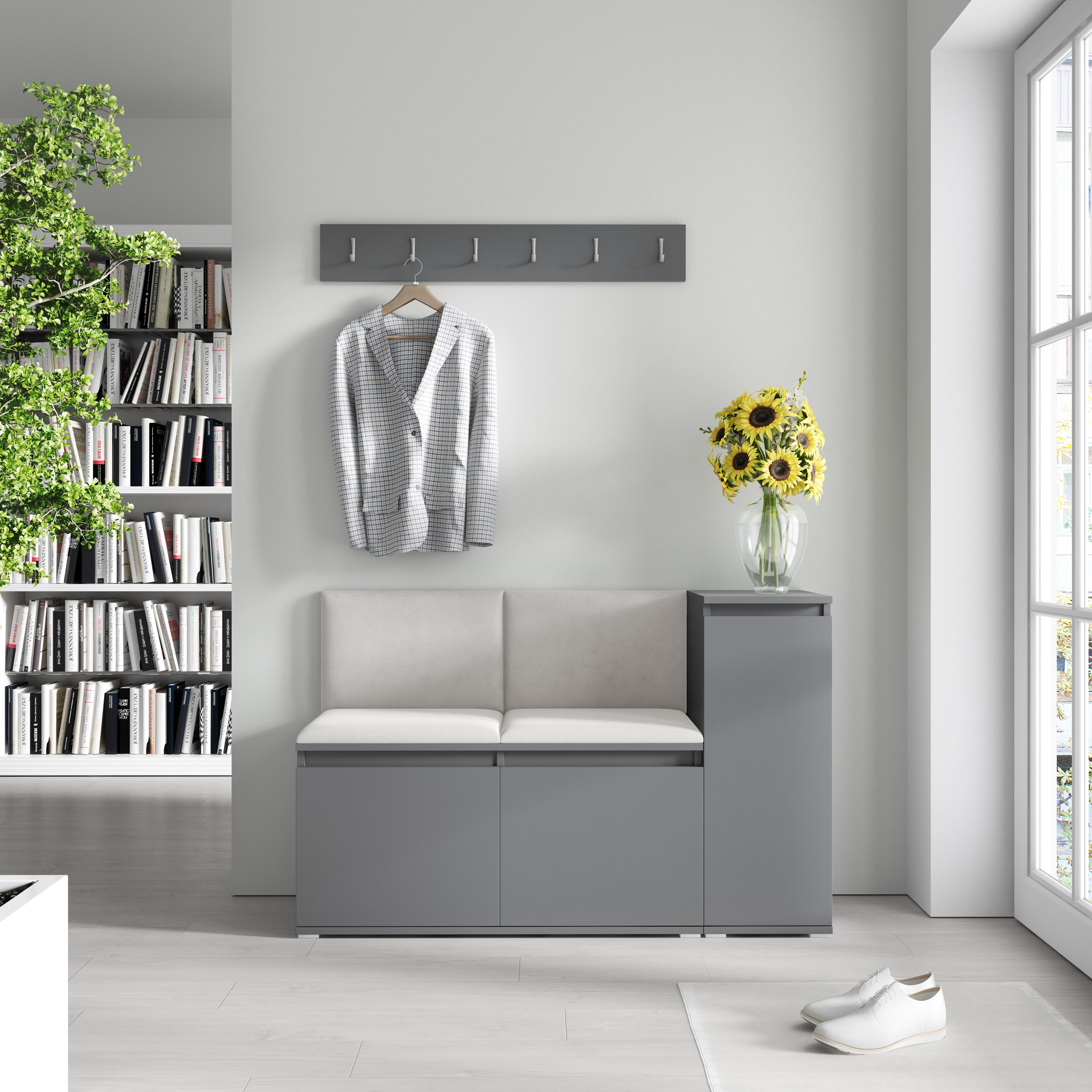 Emi 25 Hallway Bench with Upholstered Back Panel – Graphite