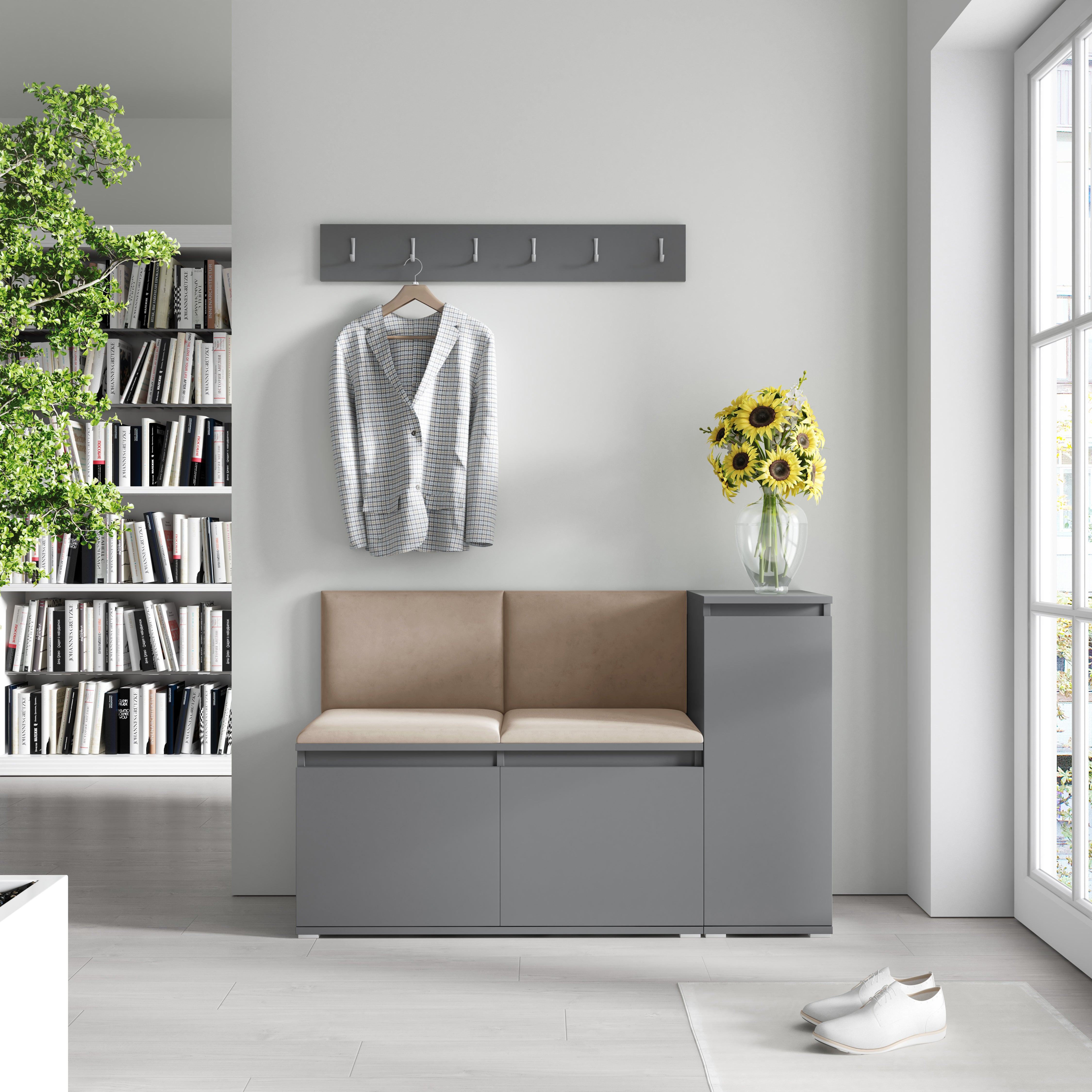 Emi 25 Hallway Bench with Upholstered Back Panel – Graphite