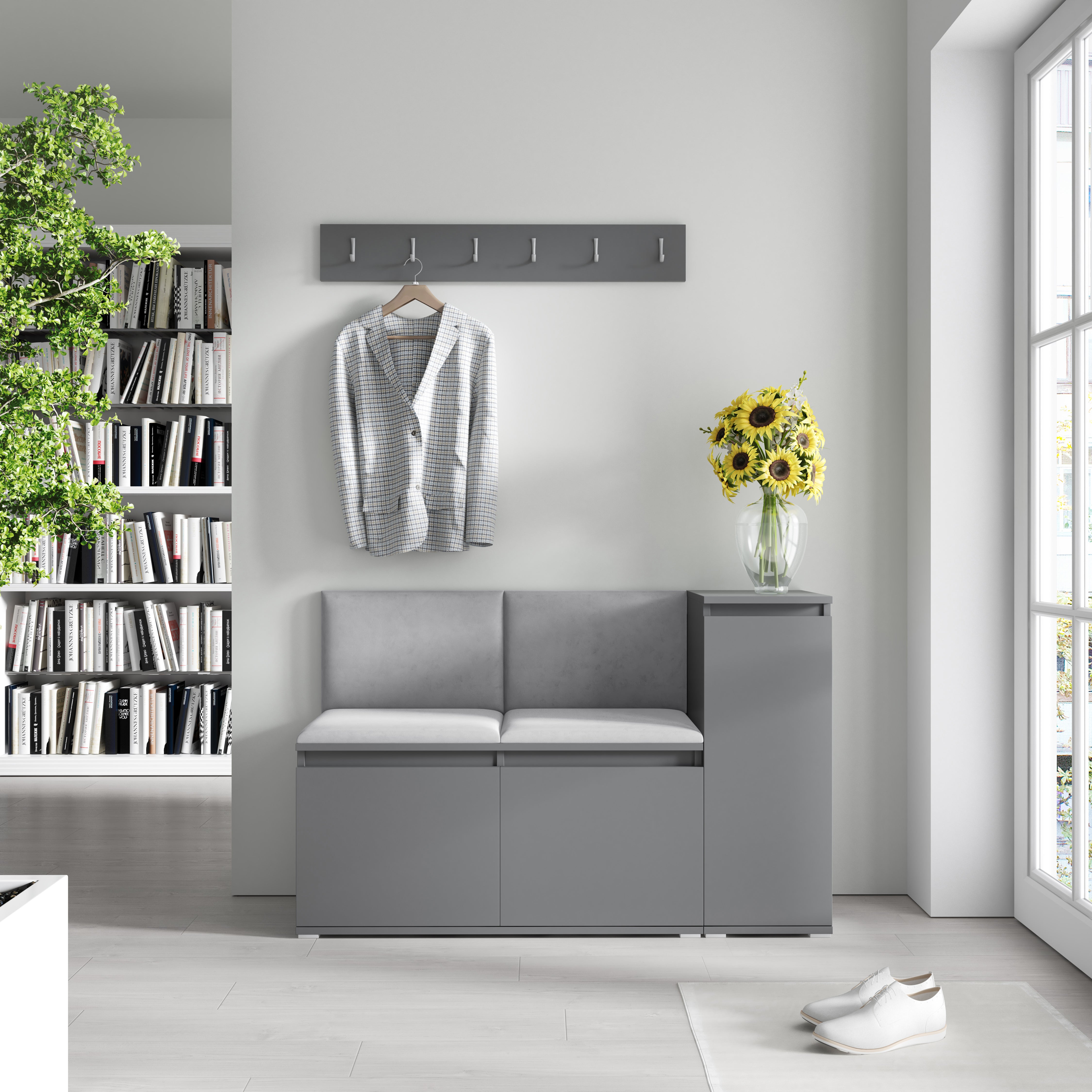 PK Emi 25 Hallway Wardrobe Graphite - Upholstered Panels in Various Colours