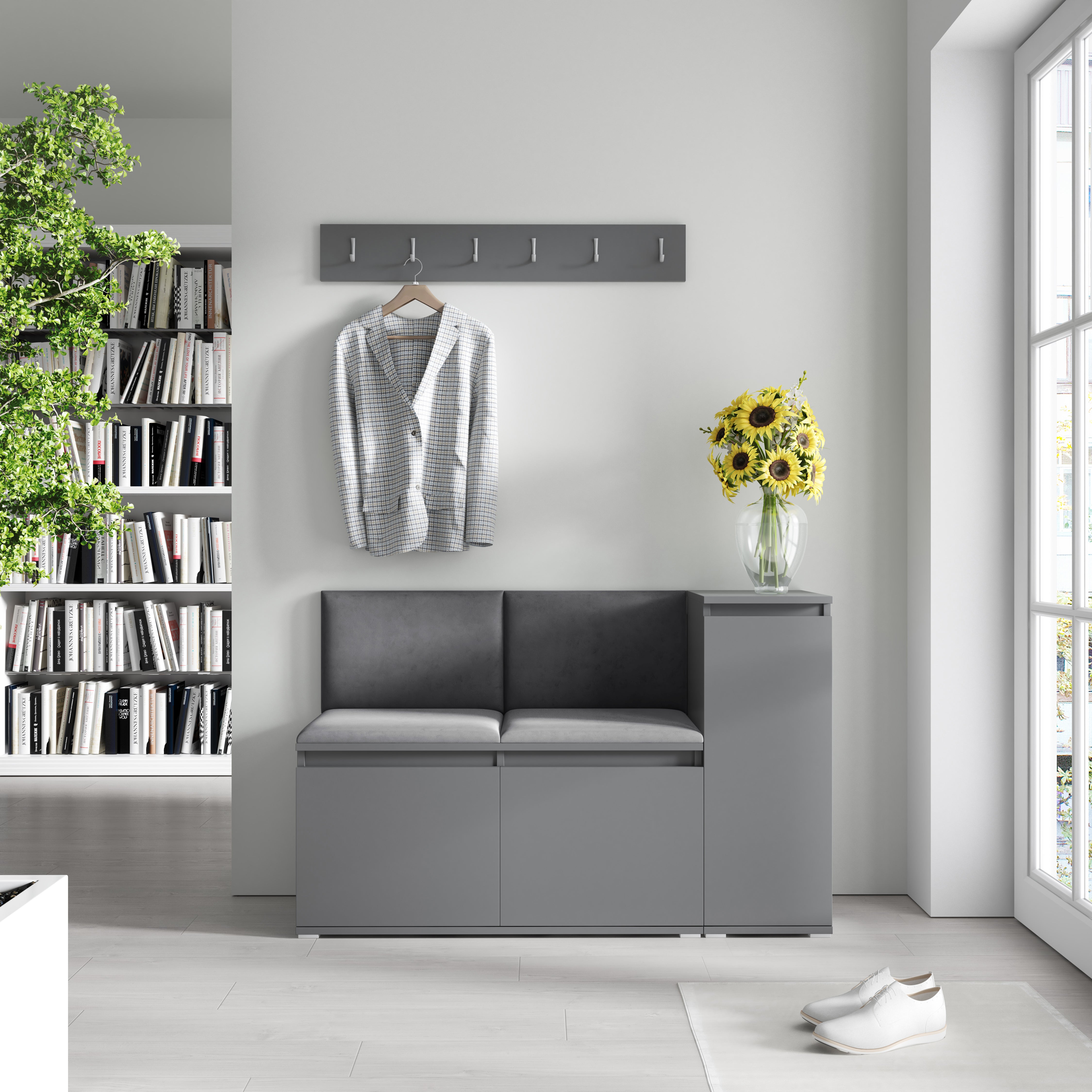 Emi 25 Hallway Bench with Upholstered Back Panel – Graphite