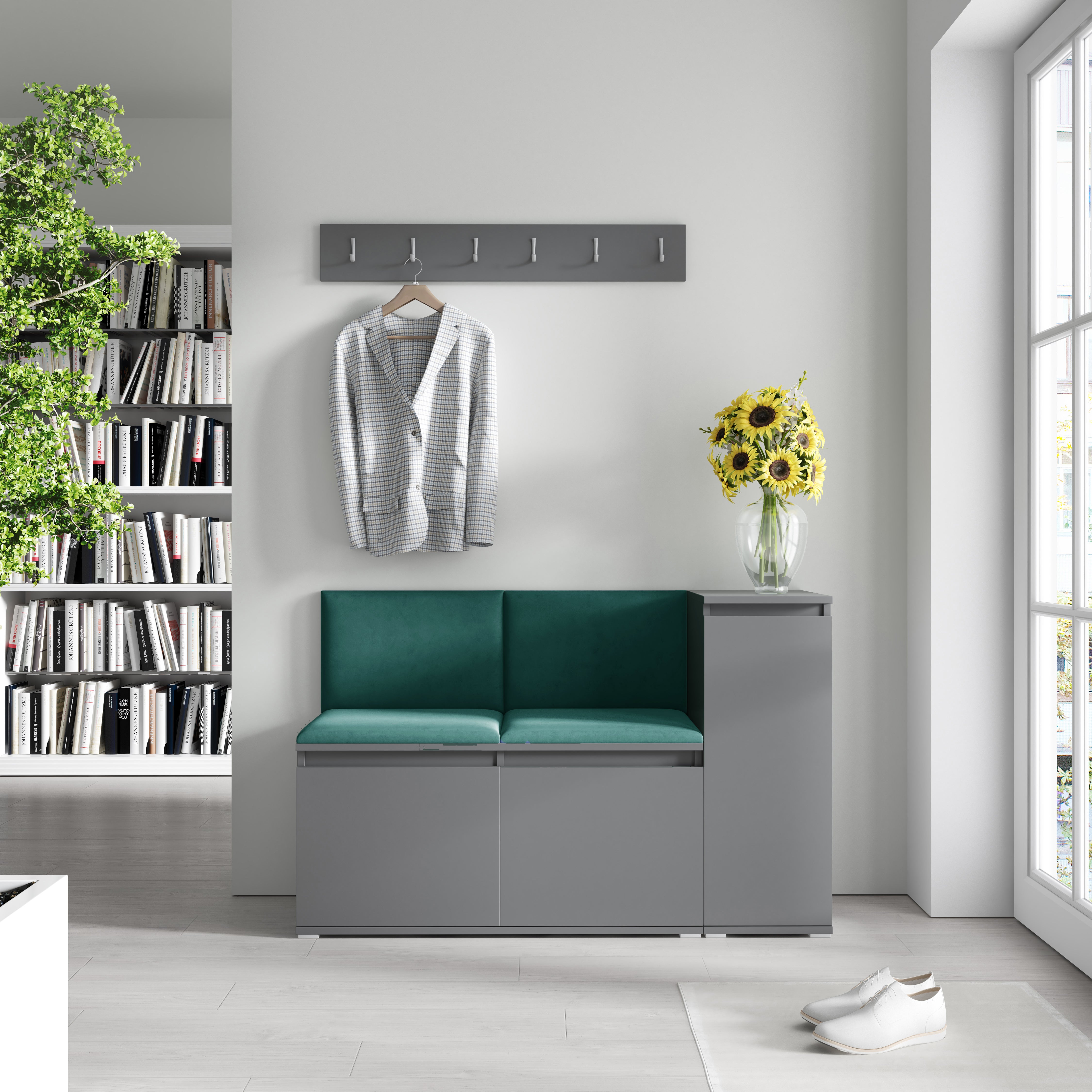 Emi 25 Hallway Bench with Upholstered Back Panel – Graphite