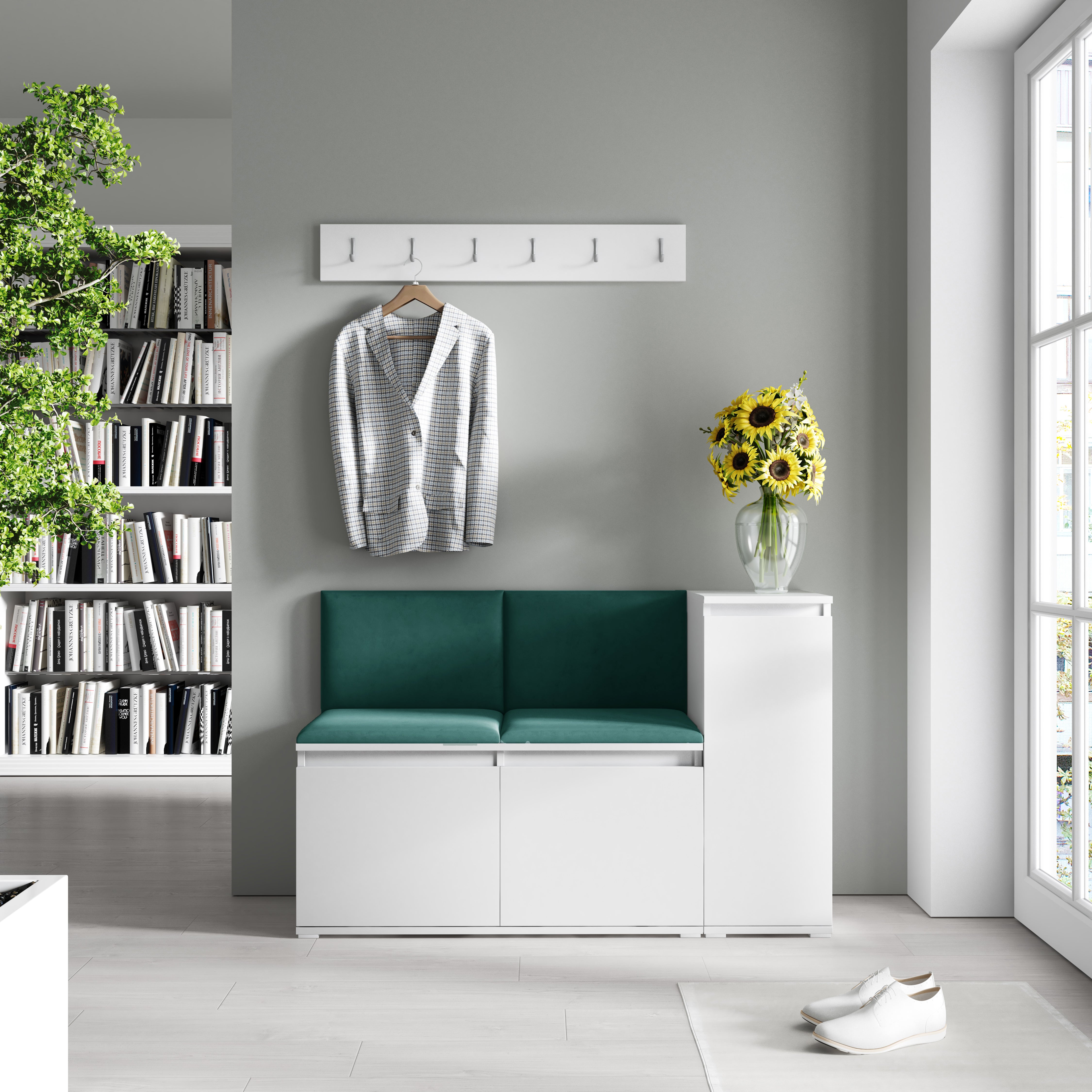 Emi 25 Hallway Bench with Upholstered Back Panel – White