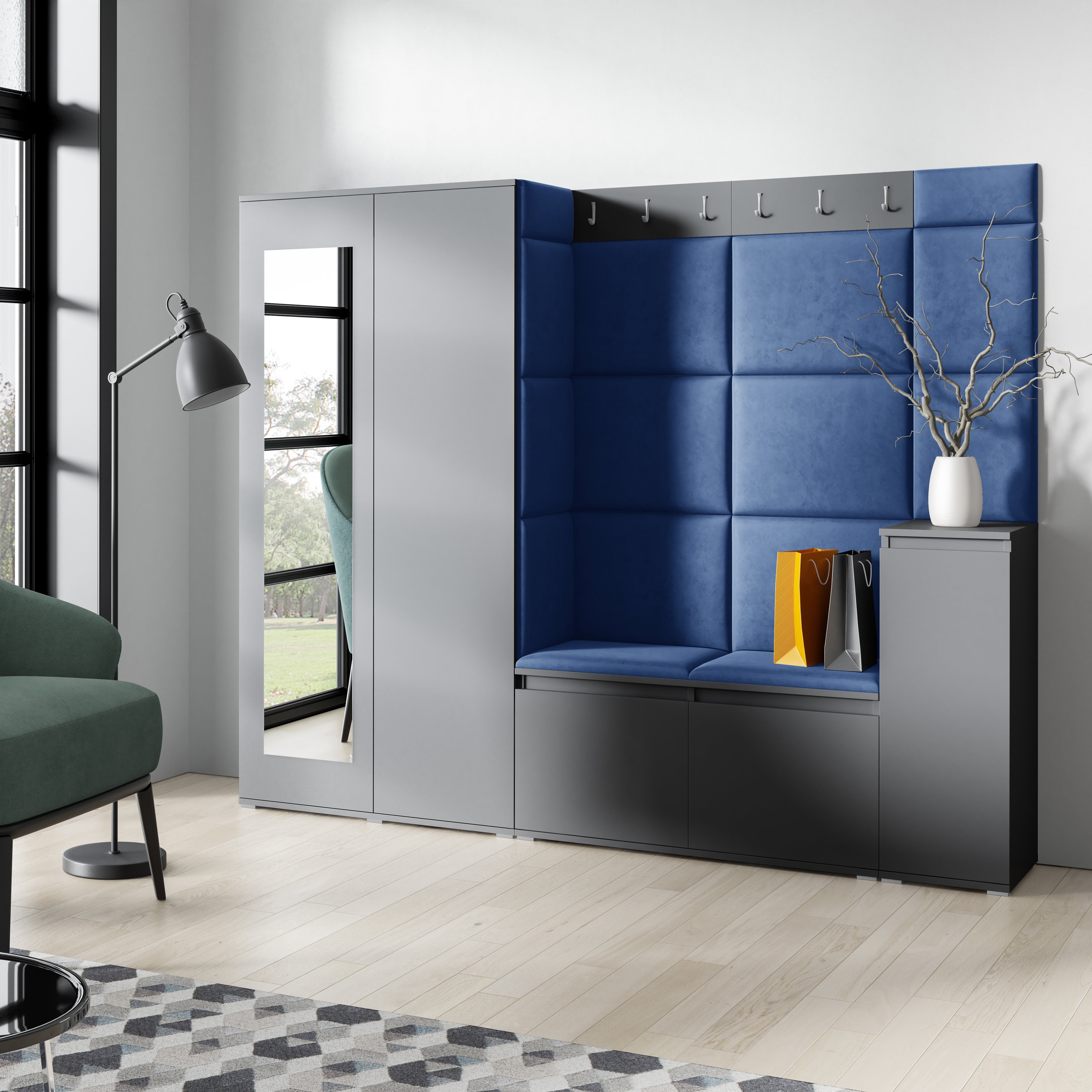 PK Emi 27 Hallway Wardrobe Graphite  - Upholstered Panels in Various Colours