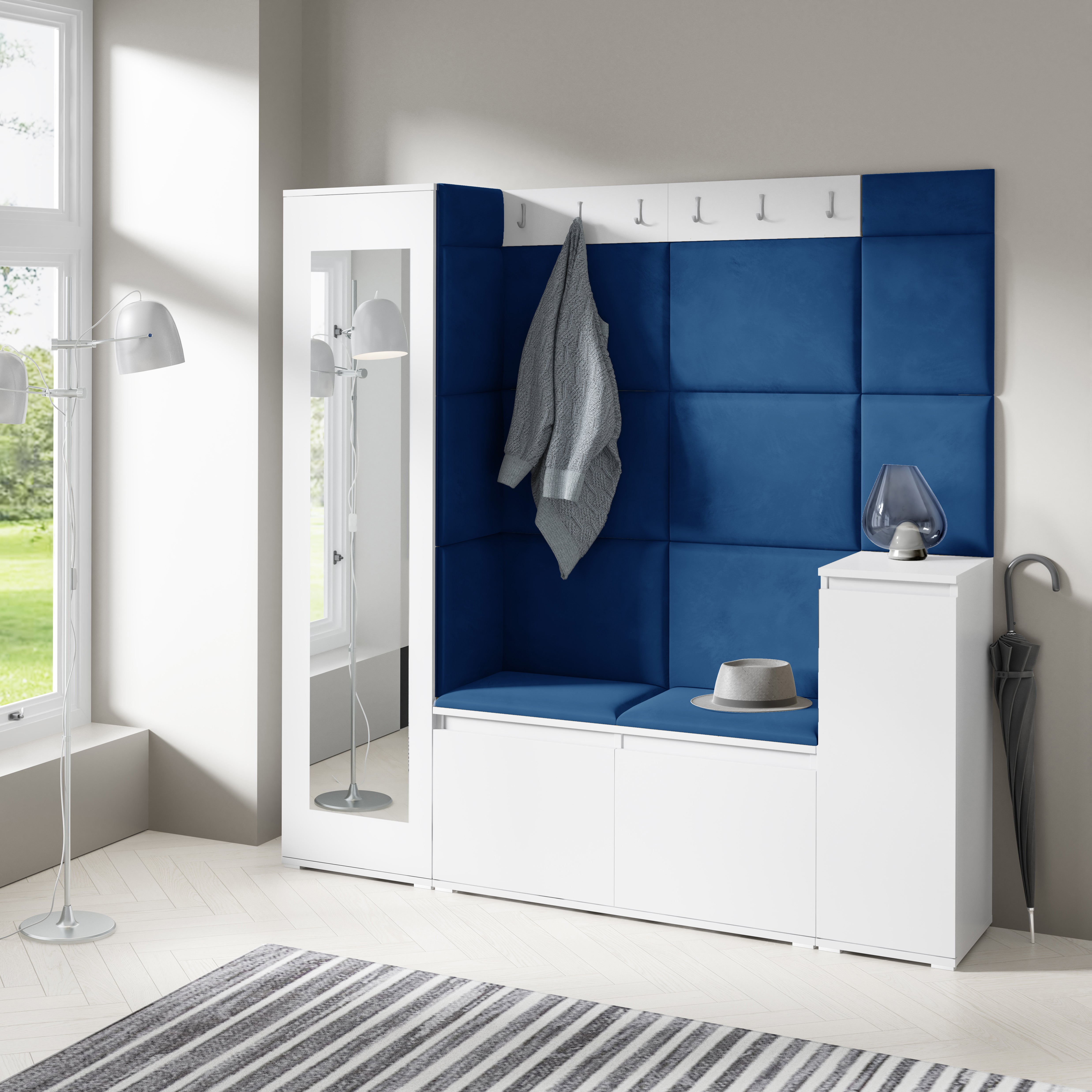 PK Emi 28 Hallway Wardrobe White - Upholstered Panels in Various Colours