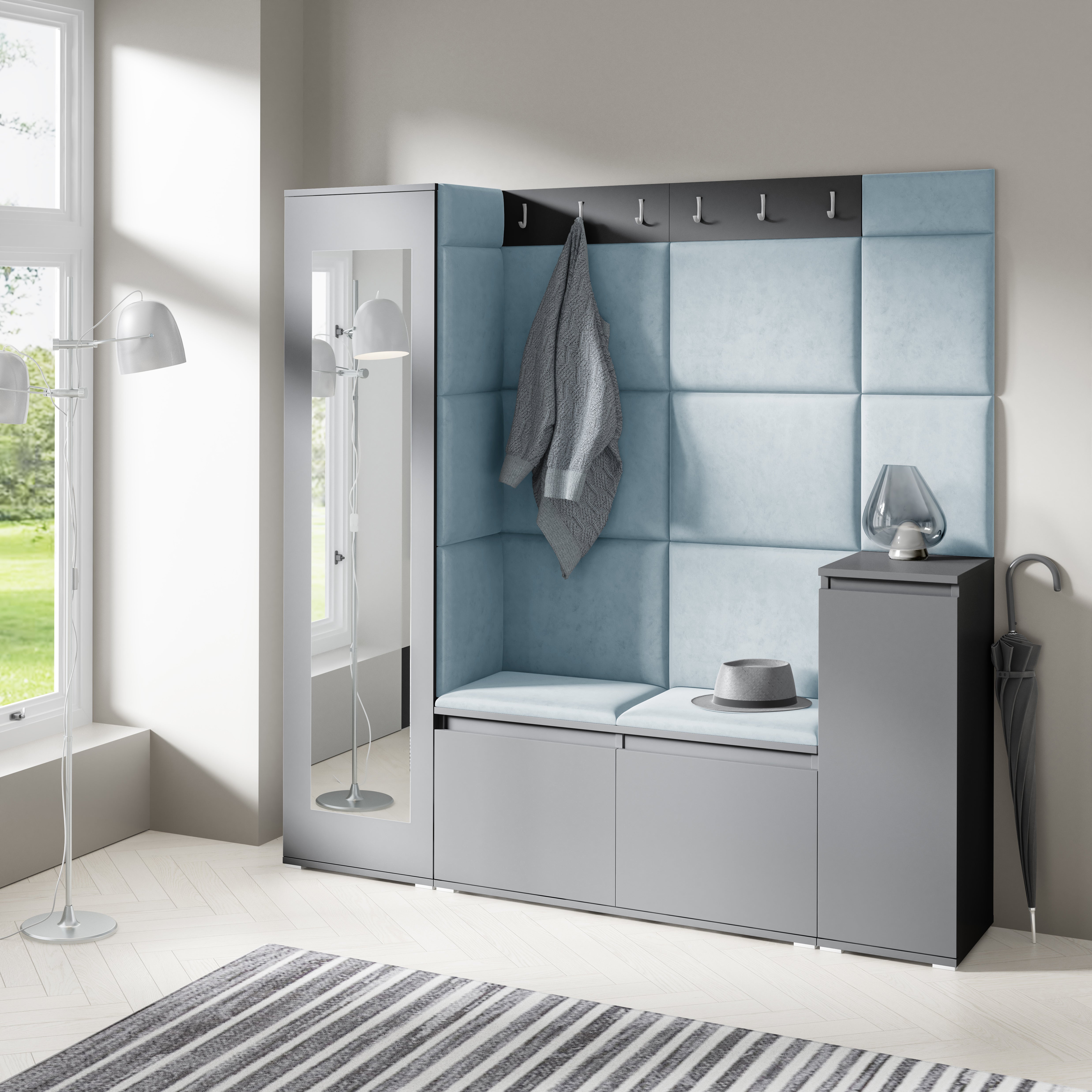PK Emi 28 Hallway Wardrobe Graphite - Upholstered Panels in Various Colours