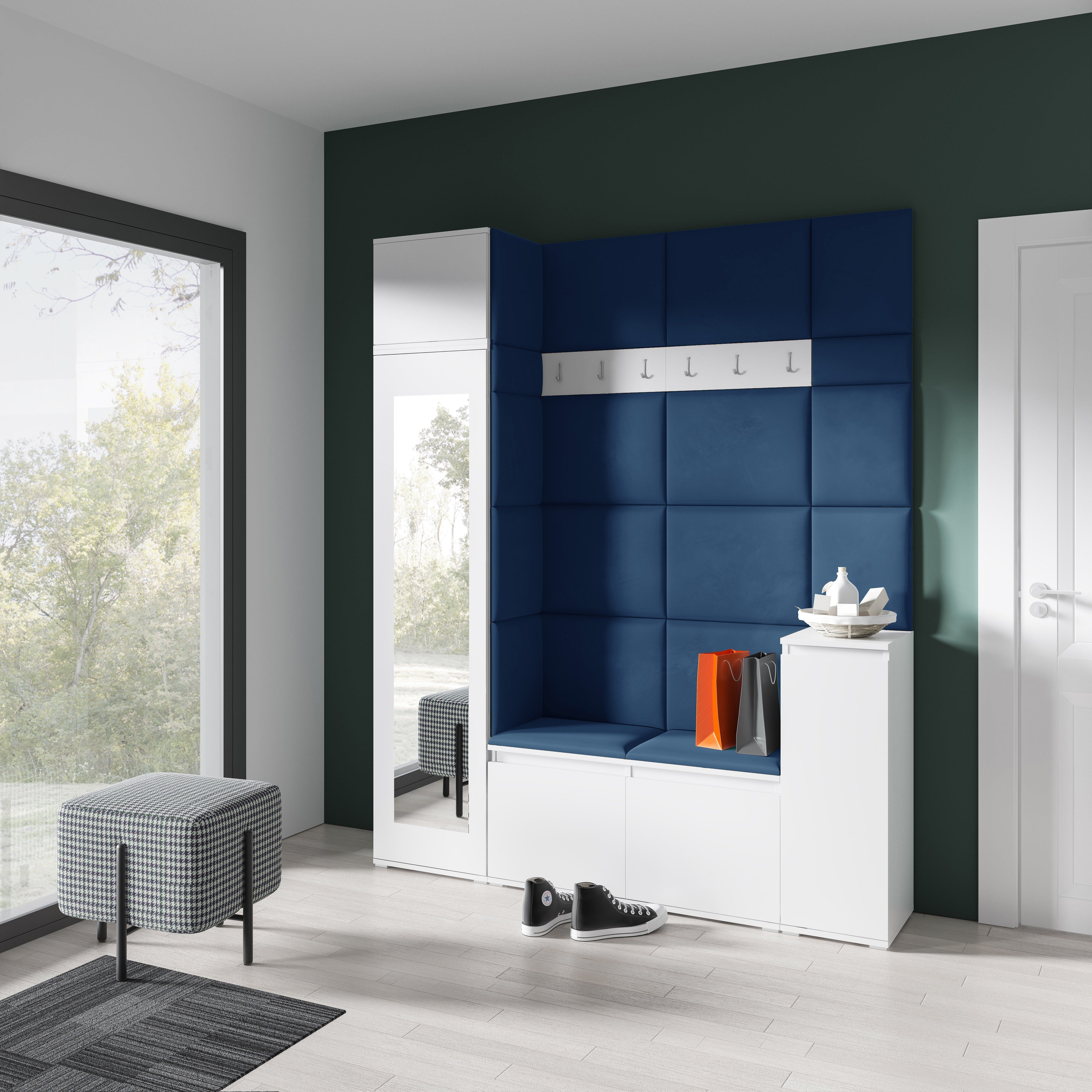 PK Emi 29 Hallway Wardrobe White - Upholstered Panels in Various Colours