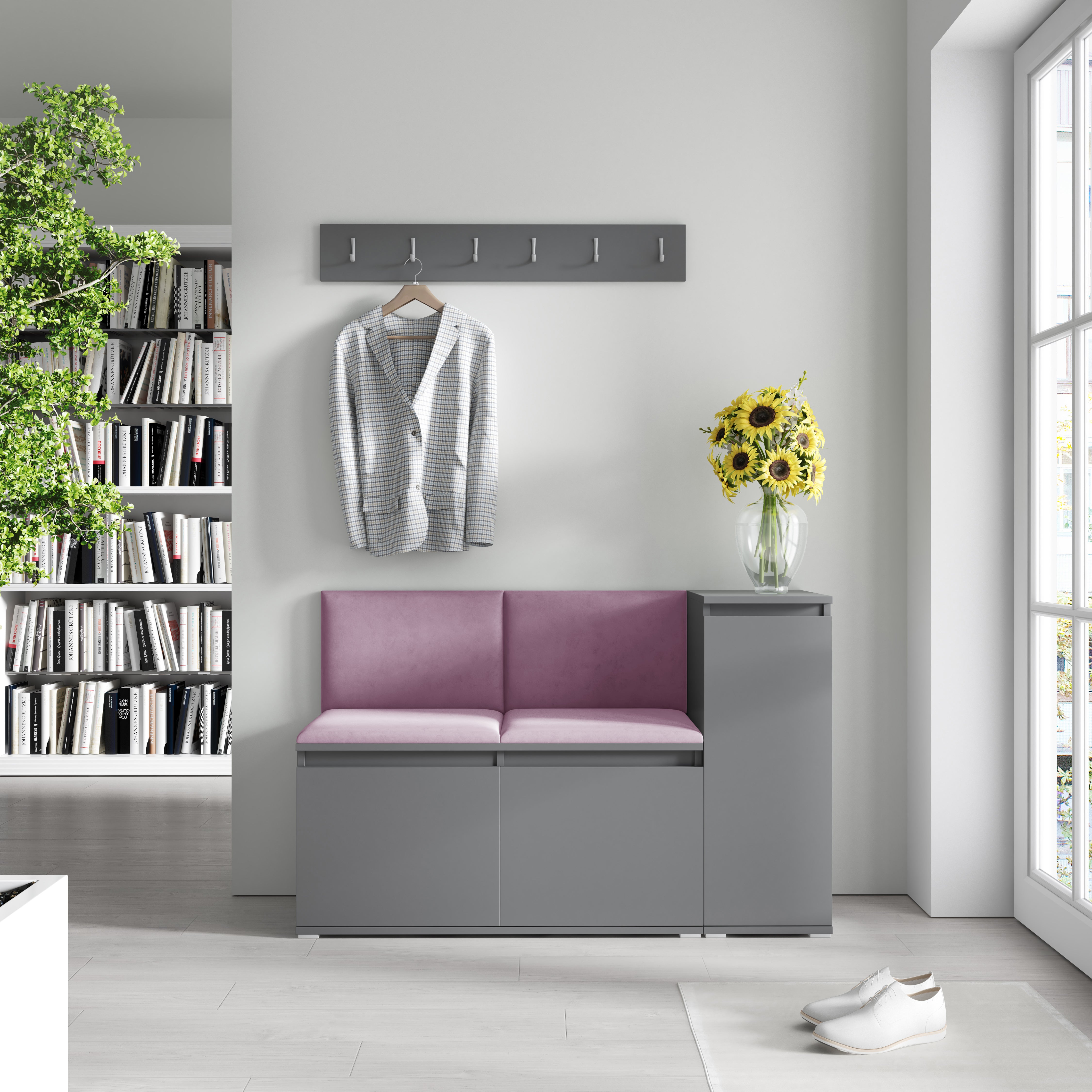 Emi 25 Hallway Bench with Upholstered Back Panel – Graphite