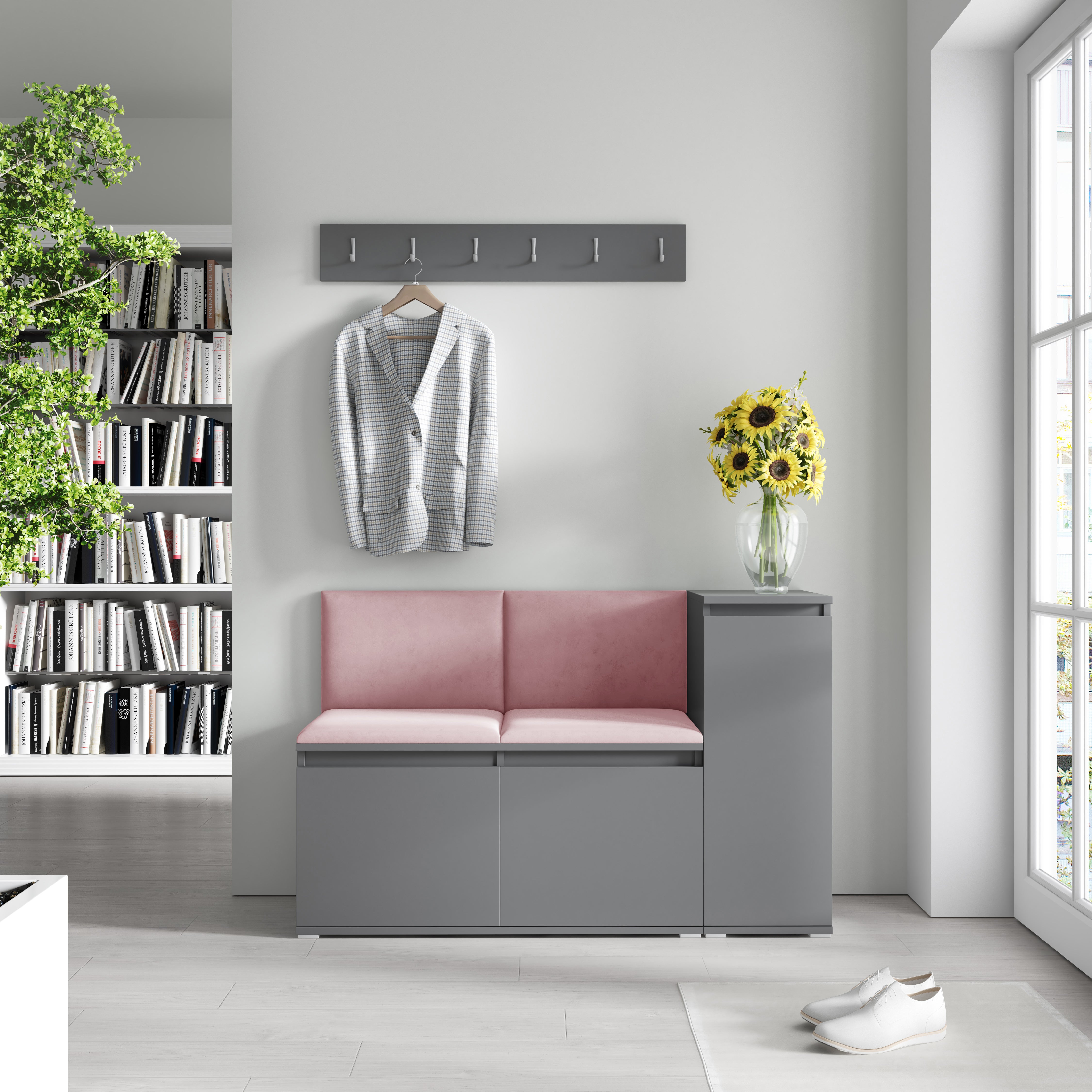 Emi 25 Hallway Bench with Upholstered Back Panel – Graphite