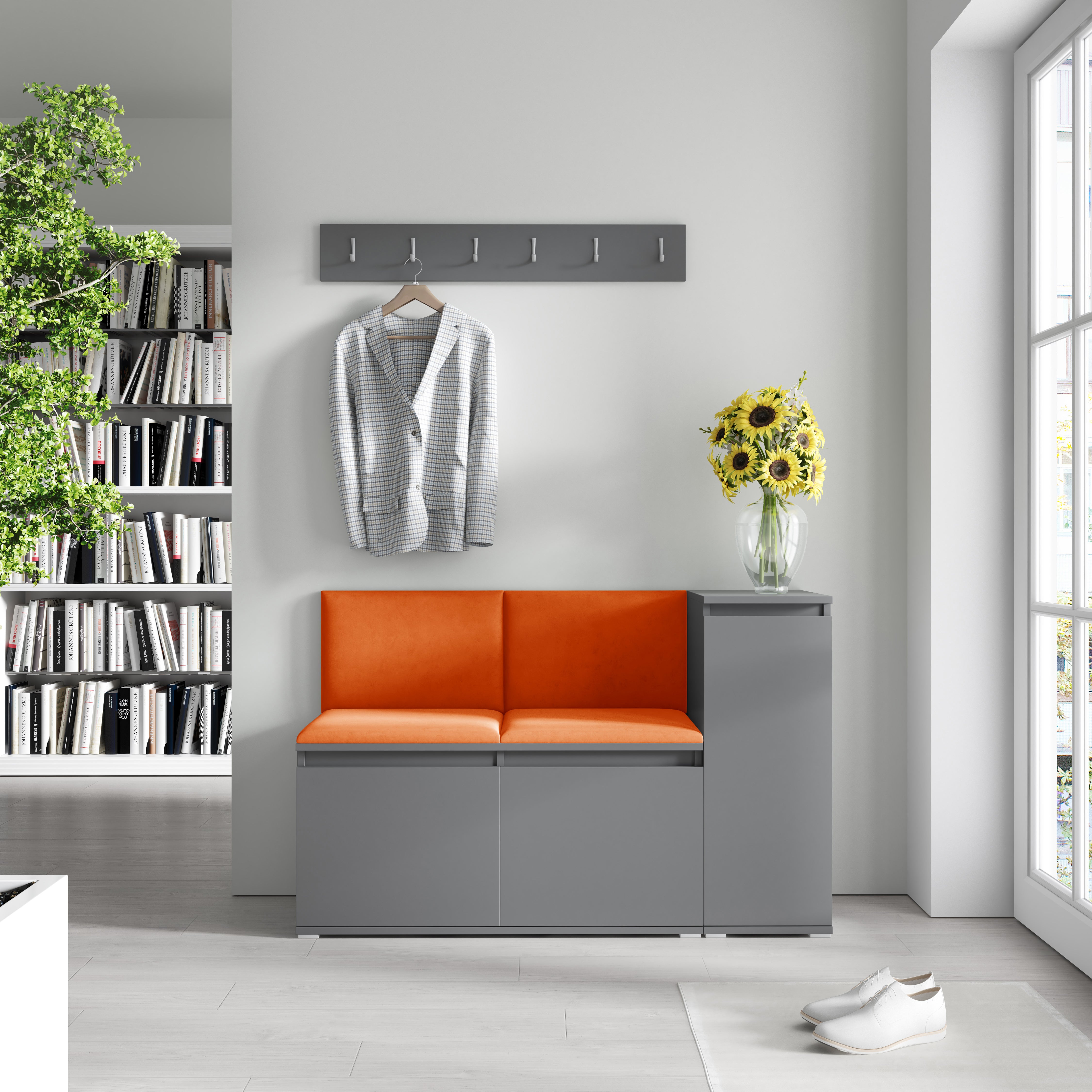 Emi 25 Hallway Bench with Upholstered Back Panel – Graphite