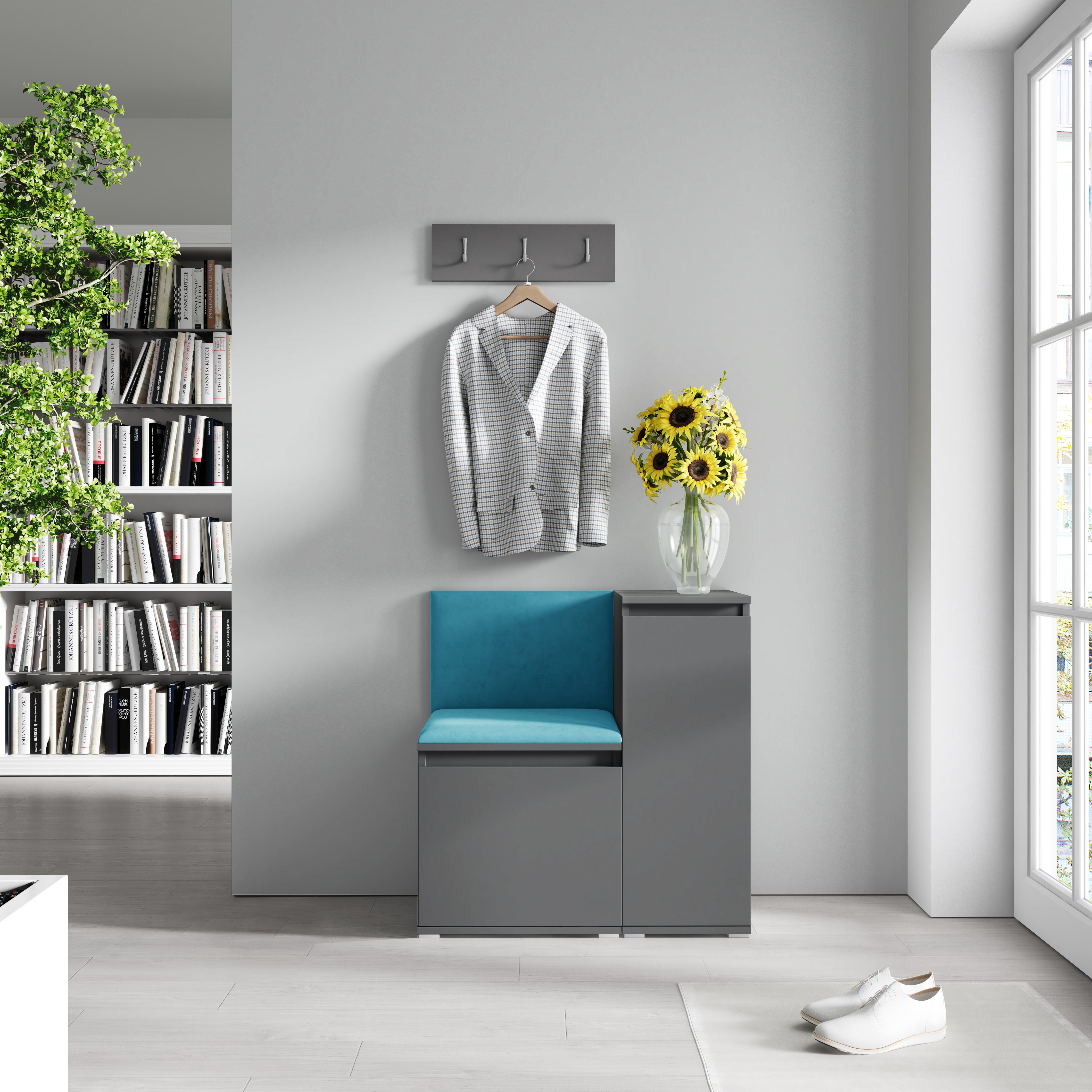 PK Emi 30 Hallway Wardrobe Graphite - Upholstered Panels in Various Colours