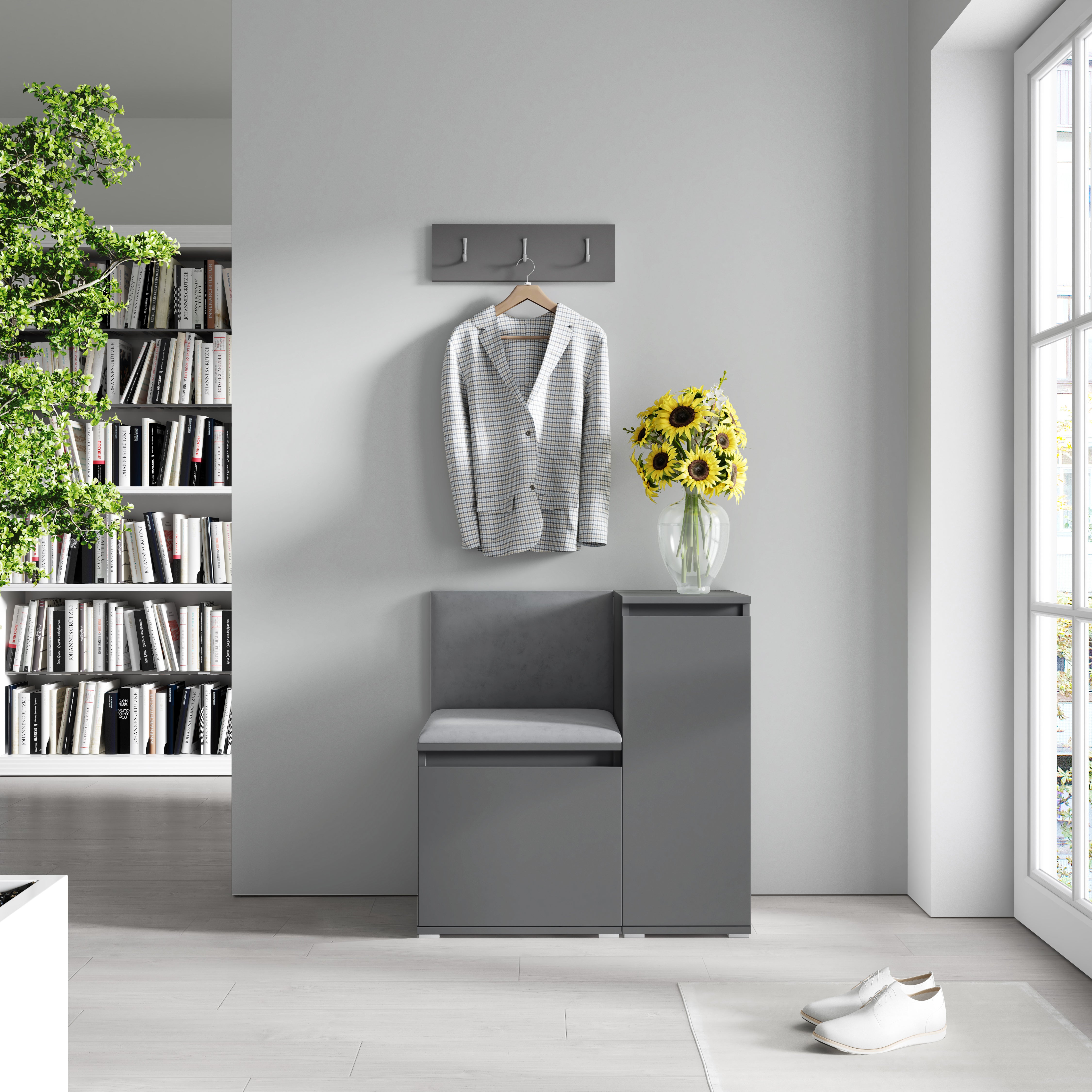 PK Emi 30 Hallway Wardrobe Graphite - Upholstered Panels in Various Colours