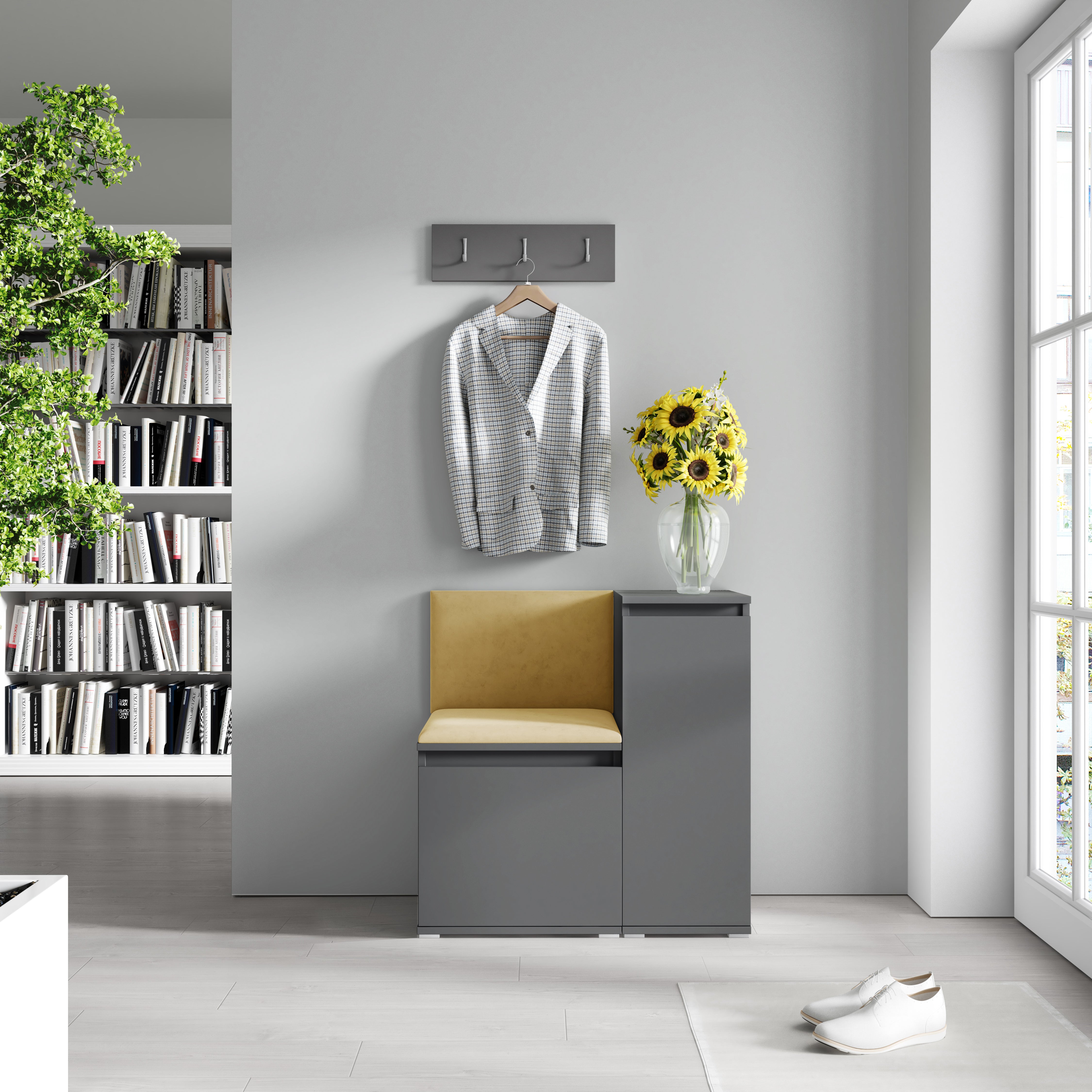 PK Emi 30 Hallway Wardrobe Graphite - Upholstered Panels in Various Colours