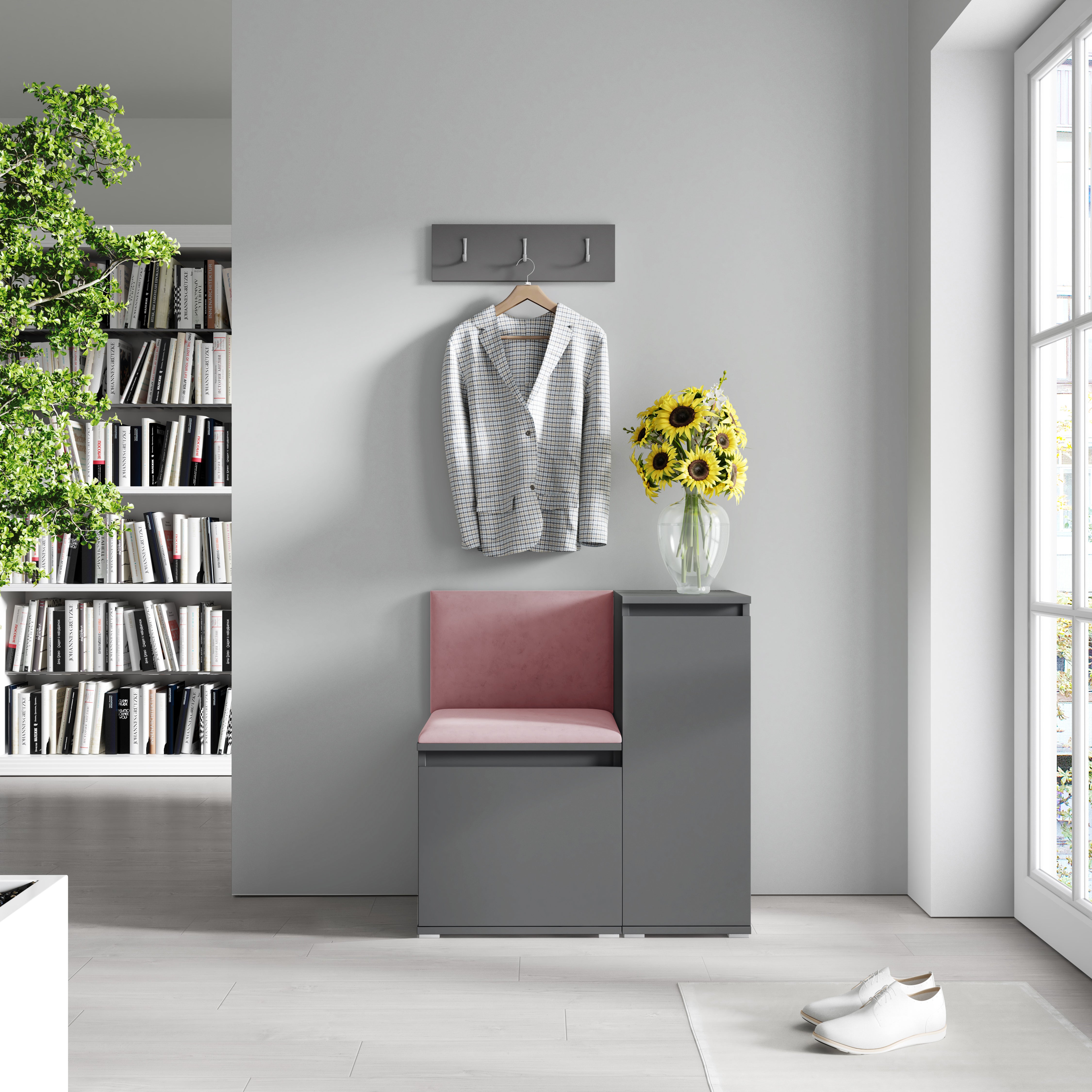 PK Emi 30 Hallway Wardrobe Graphite - Upholstered Panels in Various Colours
