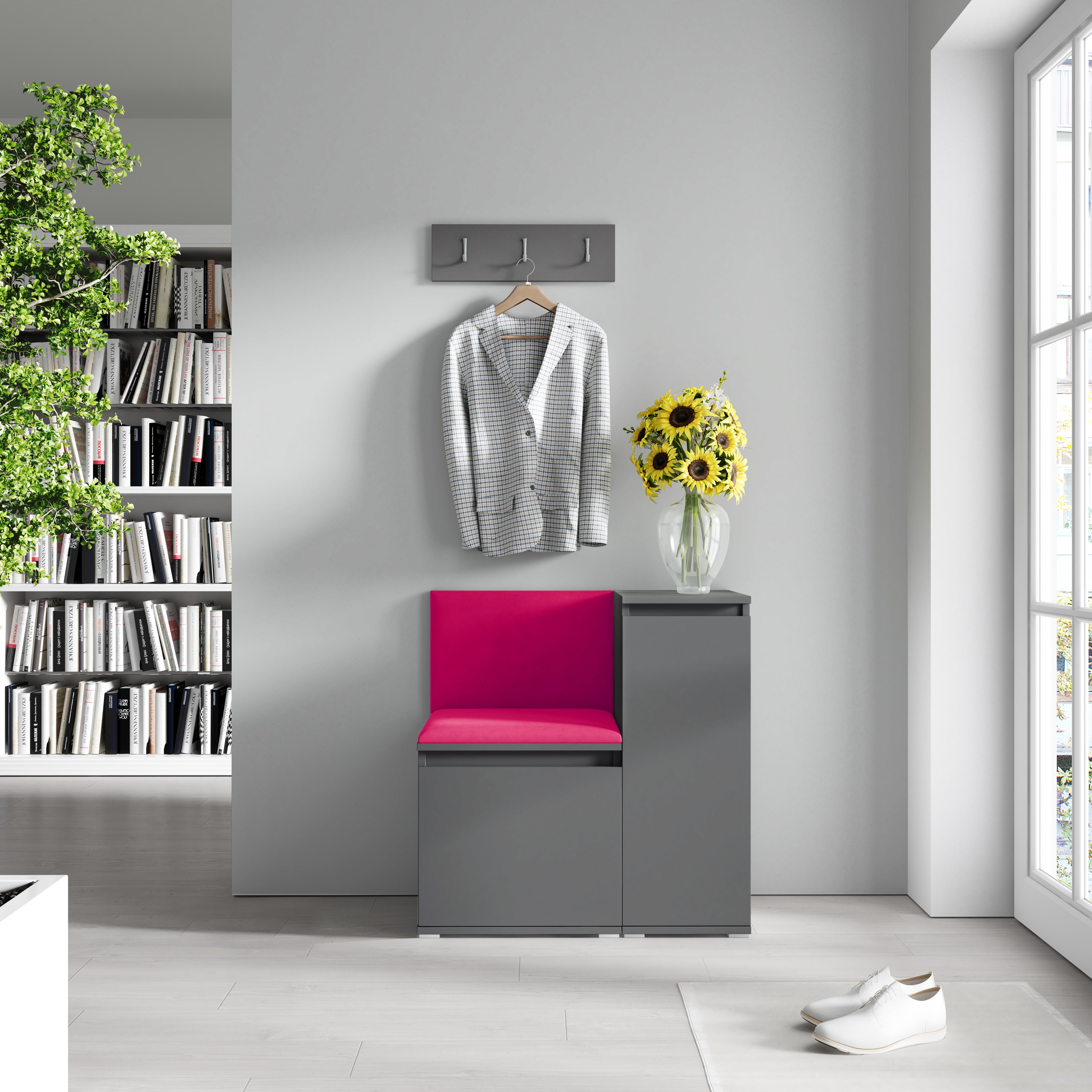 PK Emi 30 Hallway Wardrobe Graphite - Upholstered Panels in Various Colours