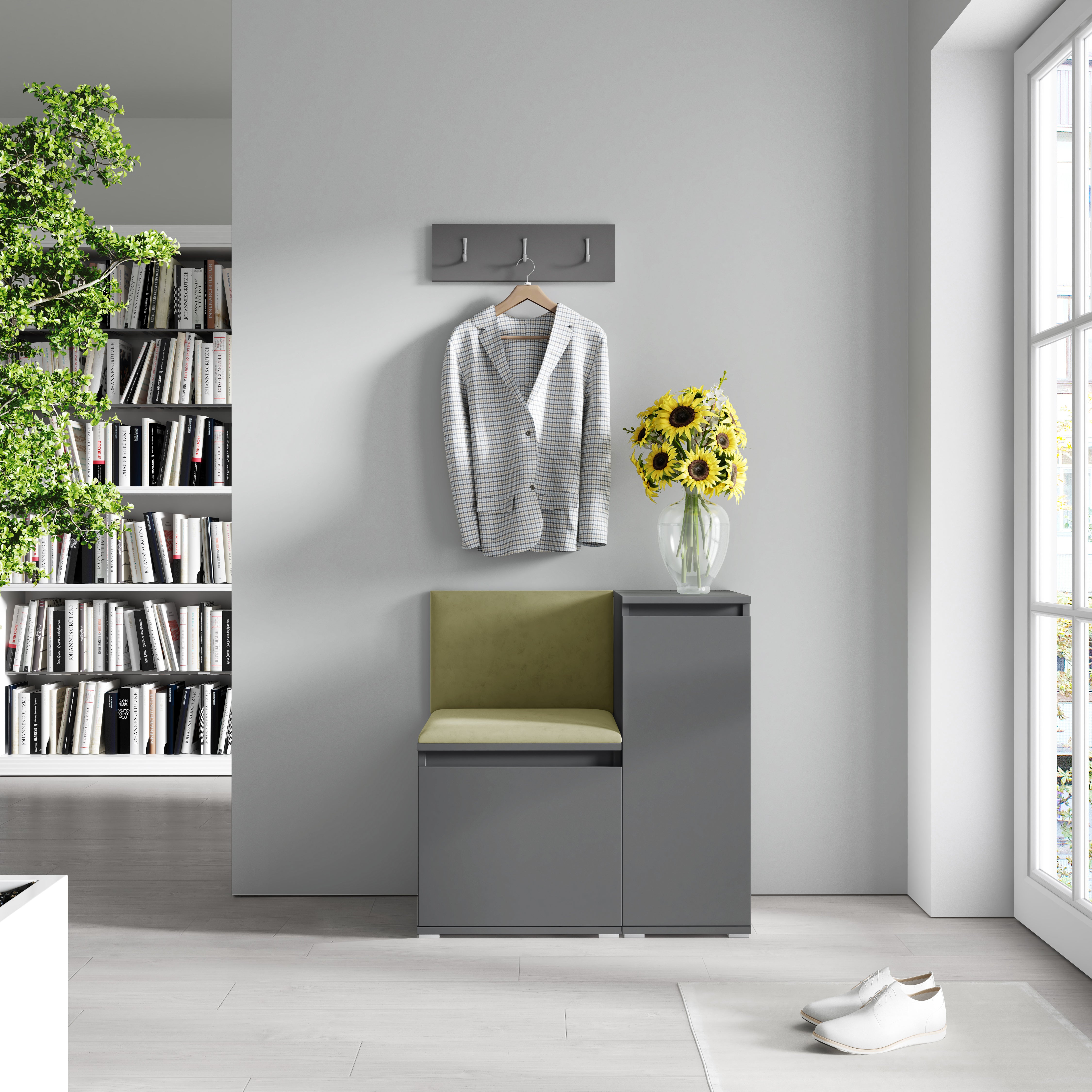 PK Emi 30 Hallway Wardrobe Graphite - Upholstered Panels in Various Colours
