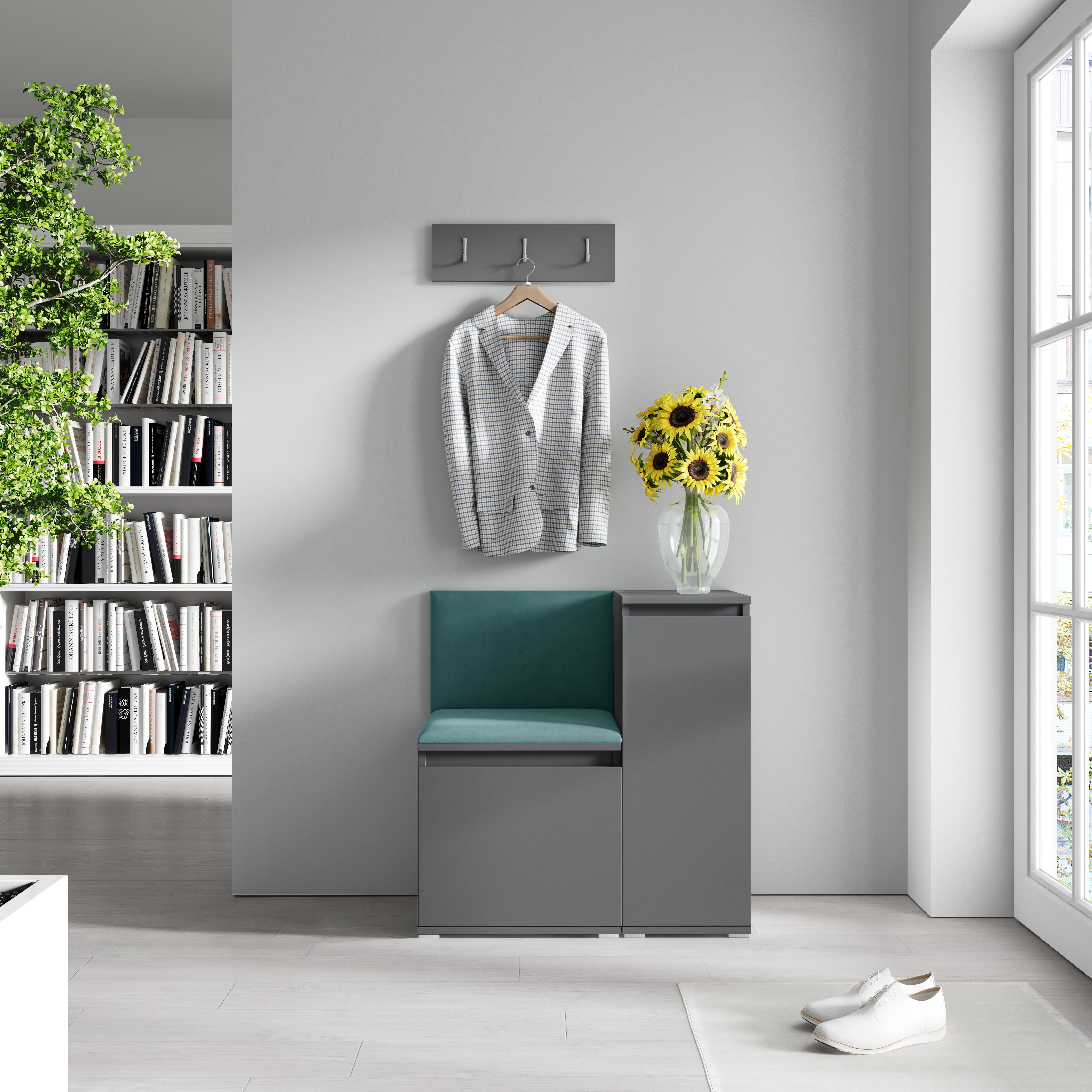 PK Emi 30 Hallway Wardrobe Graphite - Upholstered Panels in Various Colours