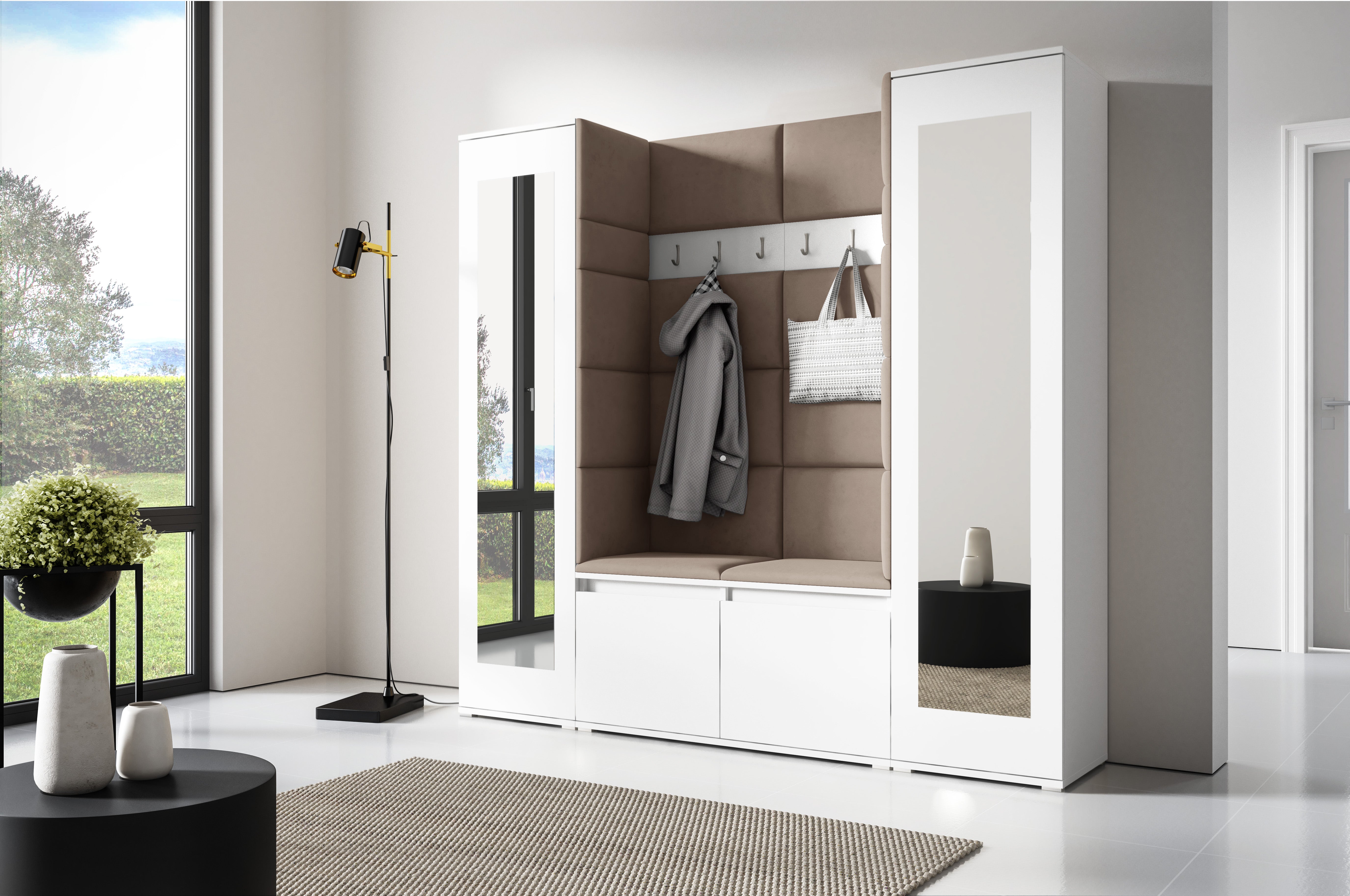 PK Emi 31 Hallway Wardrobe White - Upholstered Panels in Various Colours