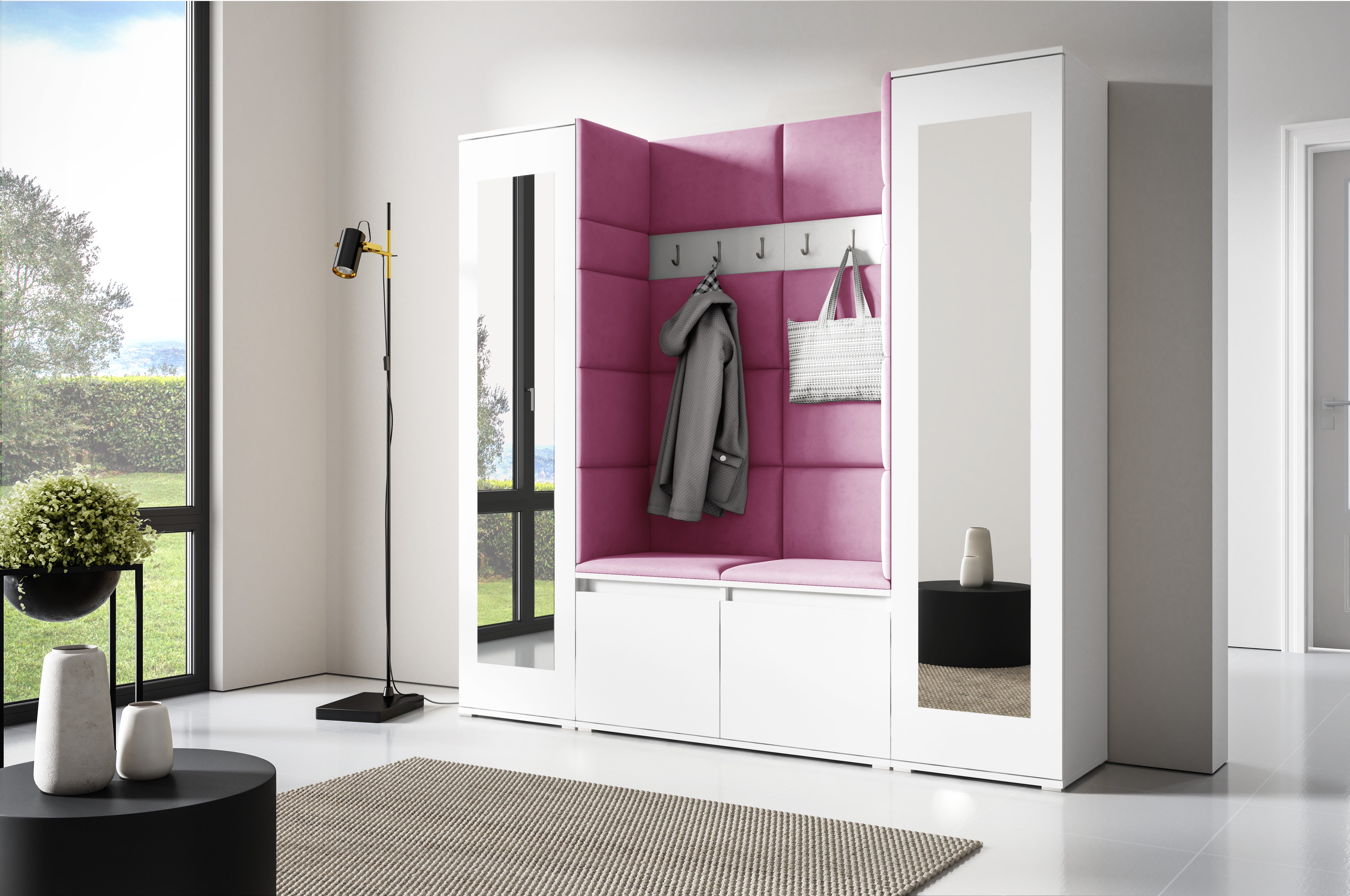 PK Emi 31 Hallway Wardrobe White - Upholstered Panels in Various Colours