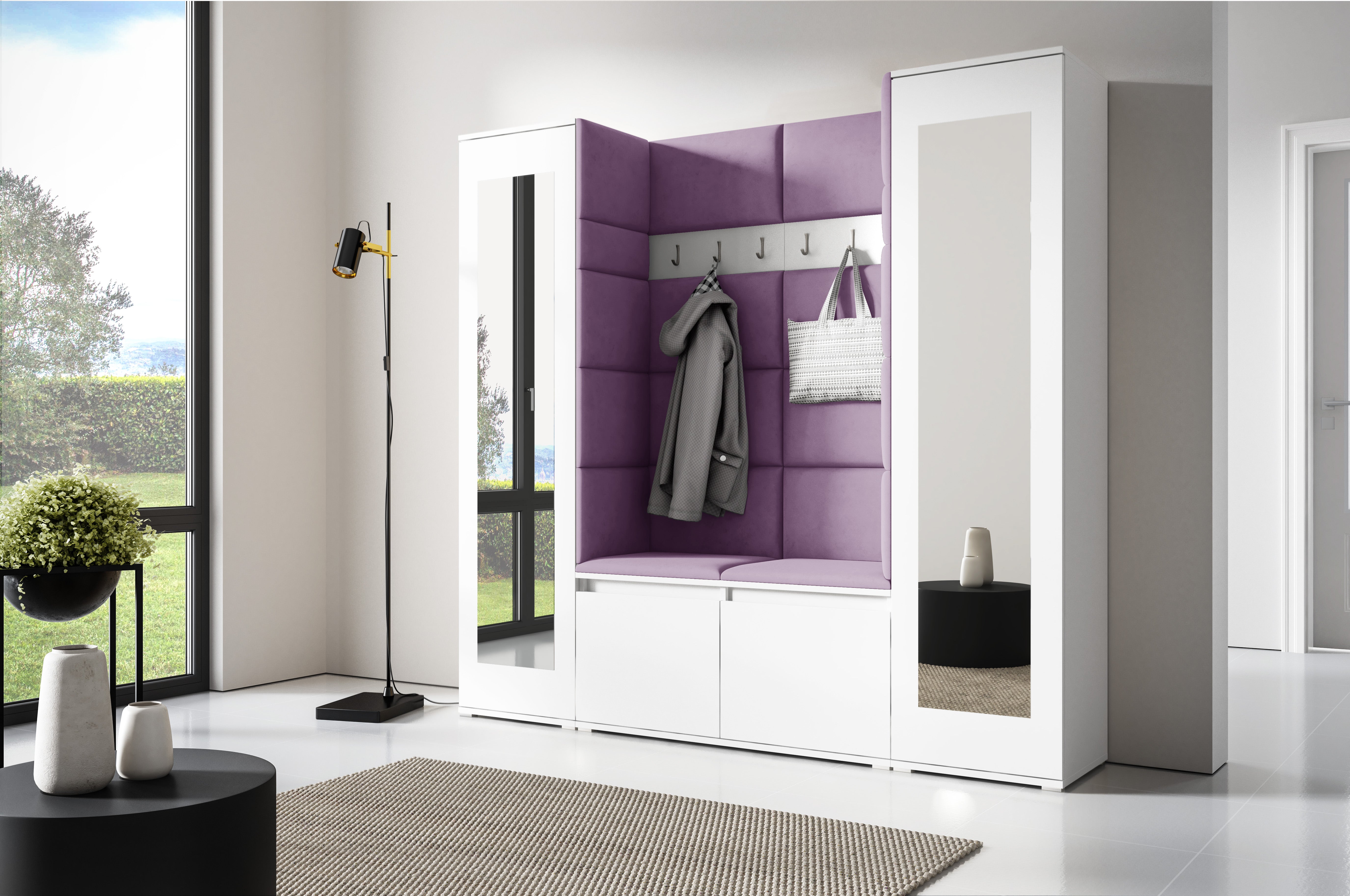 PK Emi 31 Hallway Wardrobe White - Upholstered Panels in Various Colours