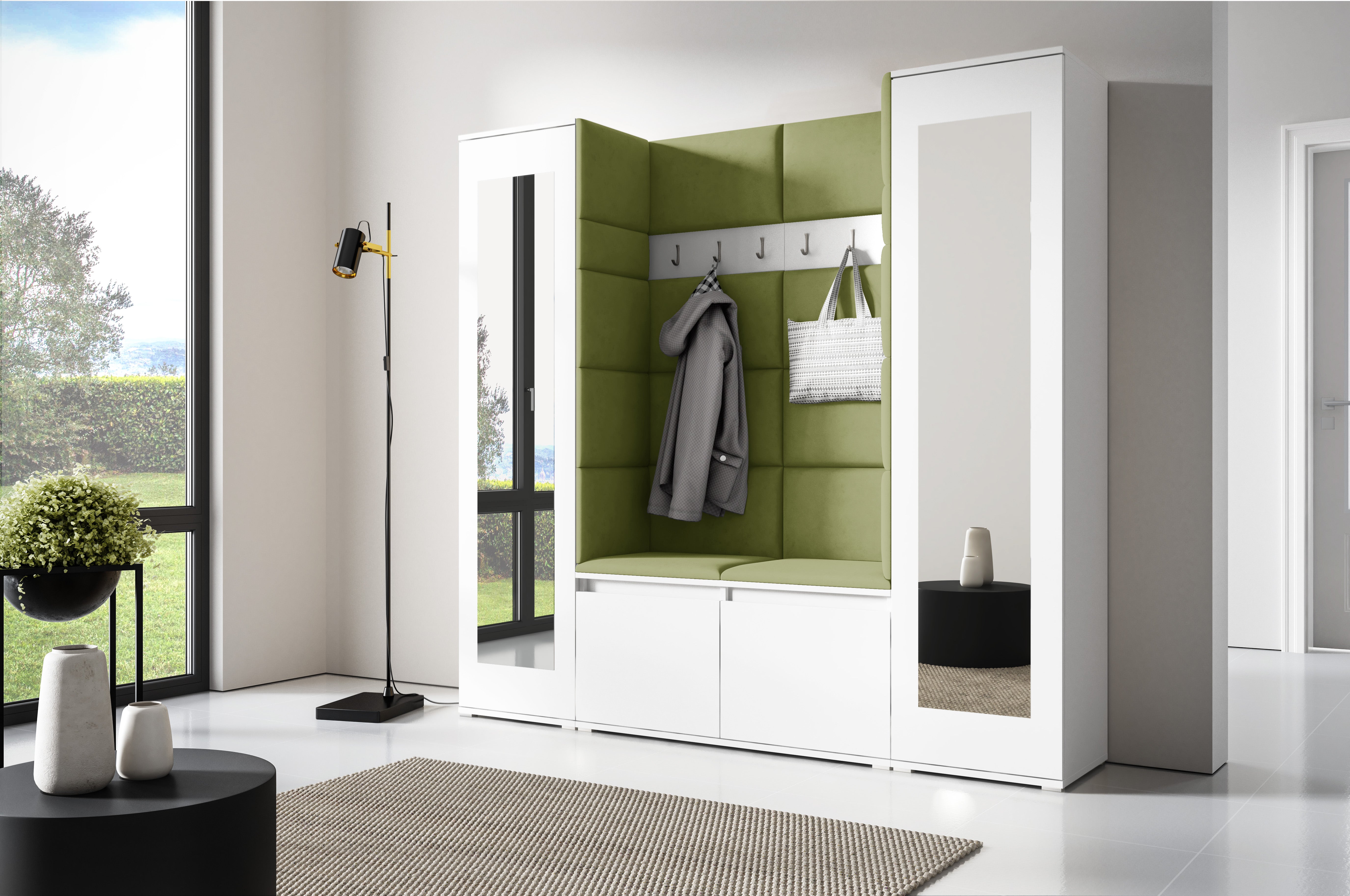 PK Emi 31 Hallway Wardrobe White - Upholstered Panels in Various Colours