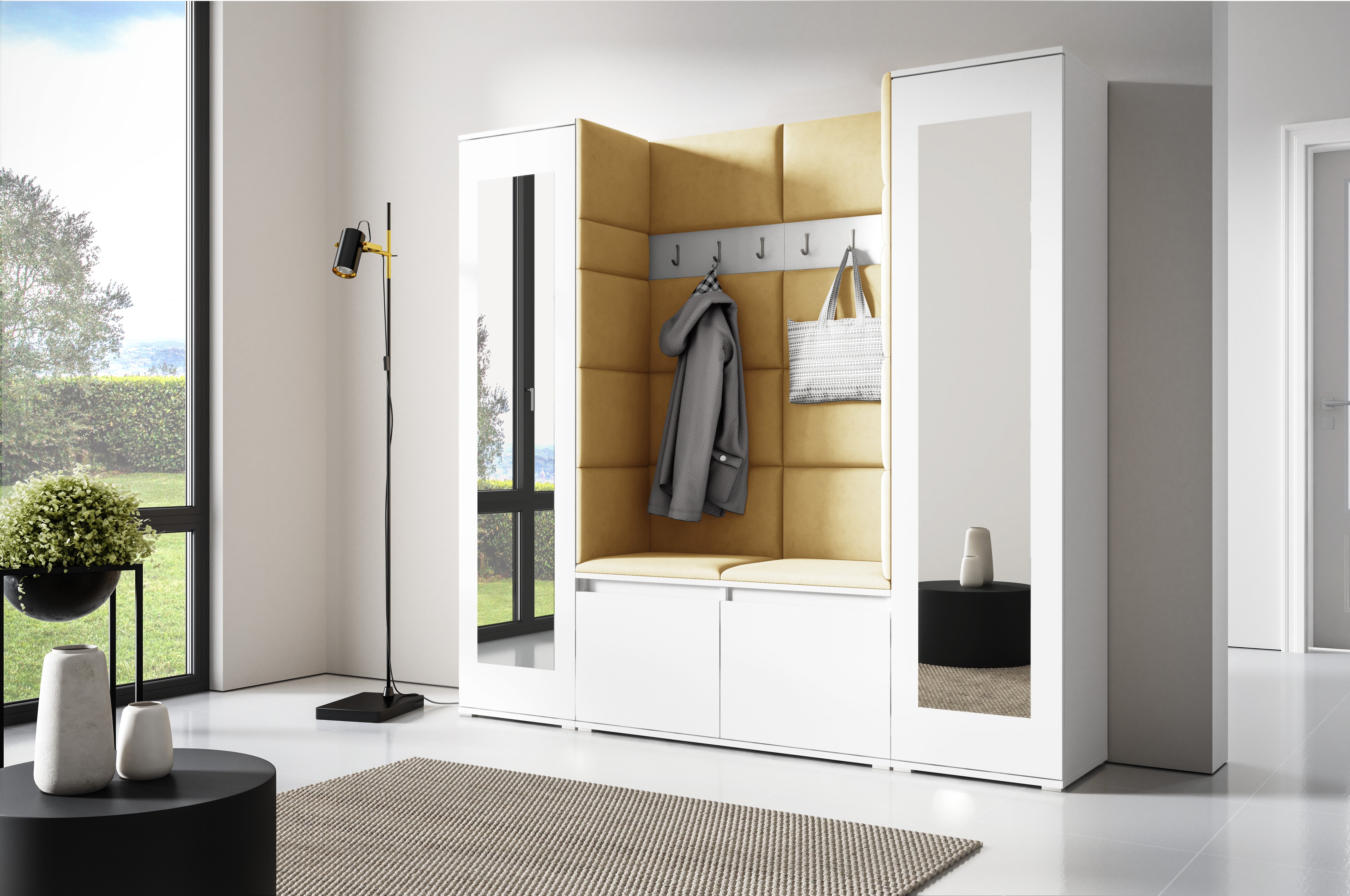 PK Emi 31 Hallway Wardrobe White - Upholstered Panels in Various Colours