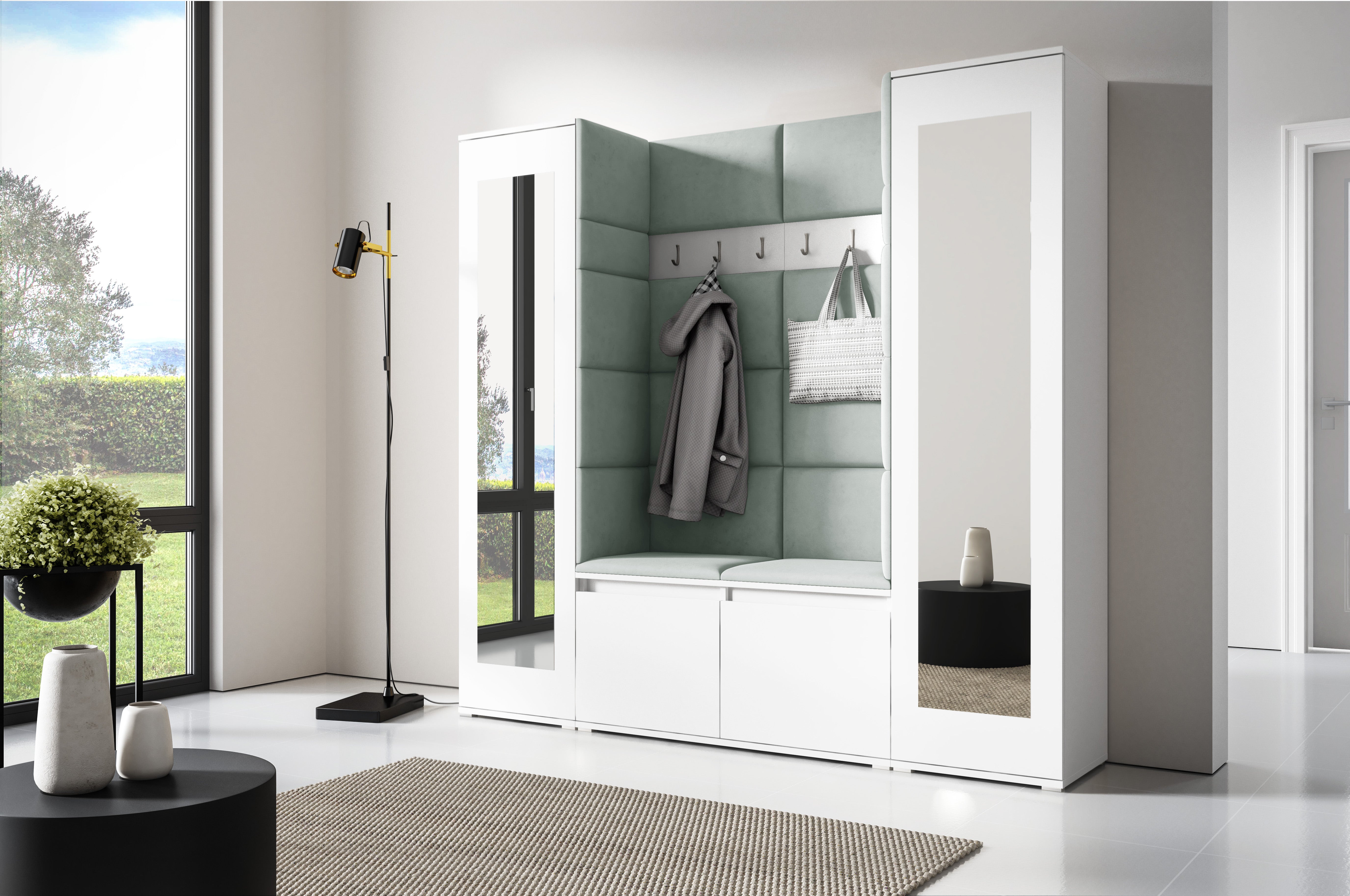 PK Emi 31 Hallway Wardrobe White - Upholstered Panels in Various Colours