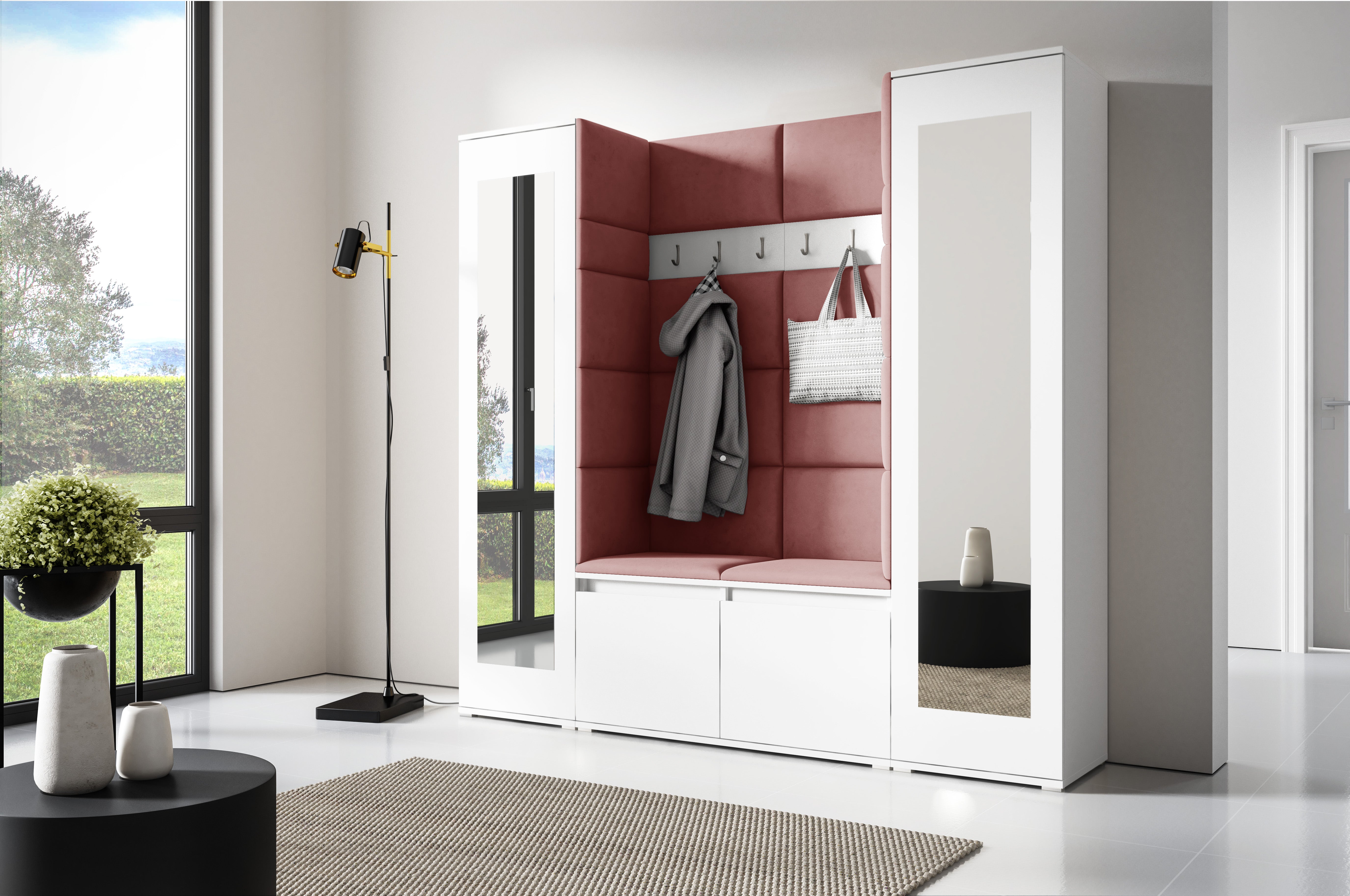 PK Emi 31 Hallway Wardrobe White - Upholstered Panels in Various Colours