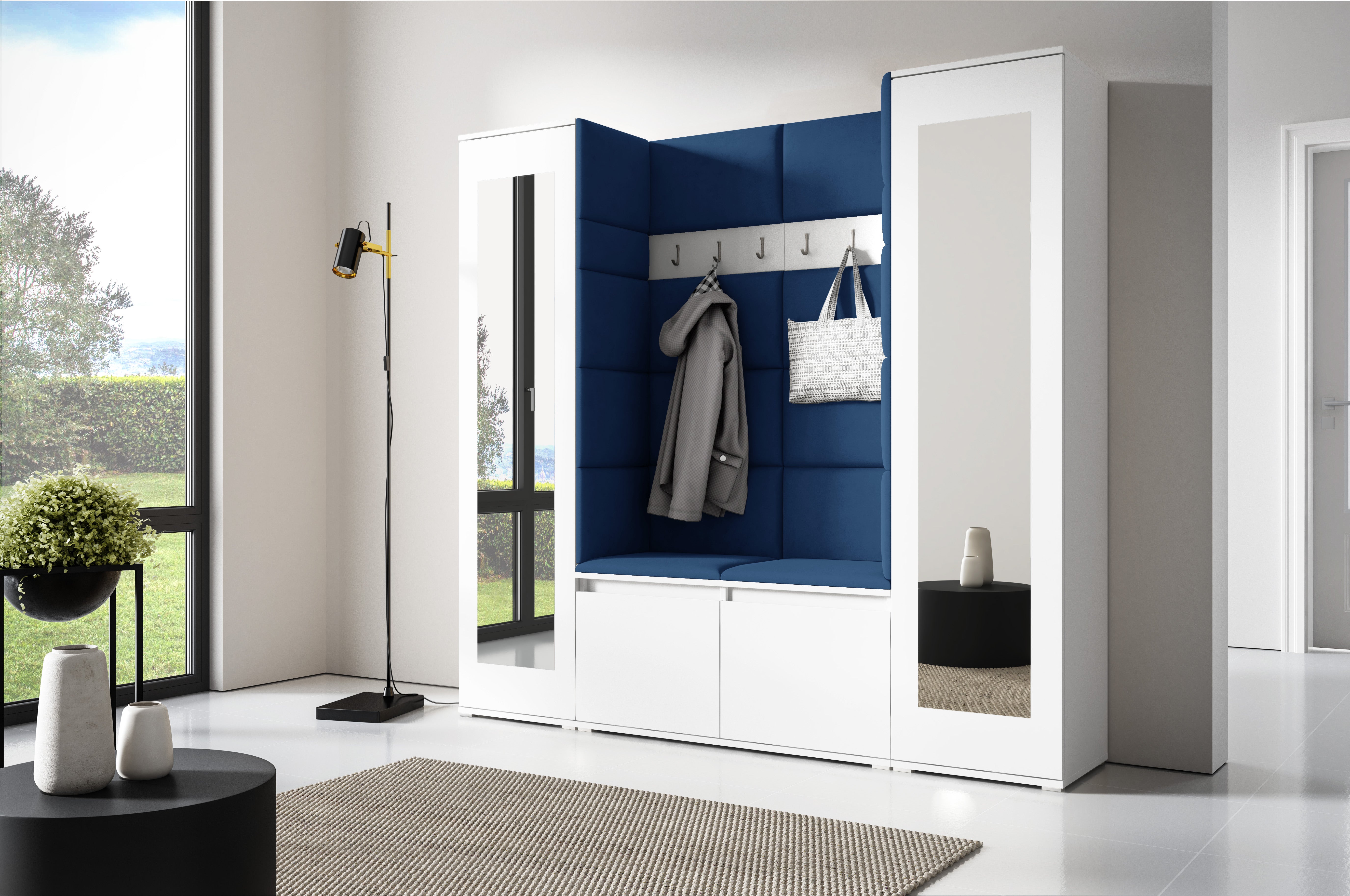 PK Emi 31 Hallway Wardrobe White - Upholstered Panels in Various Colours