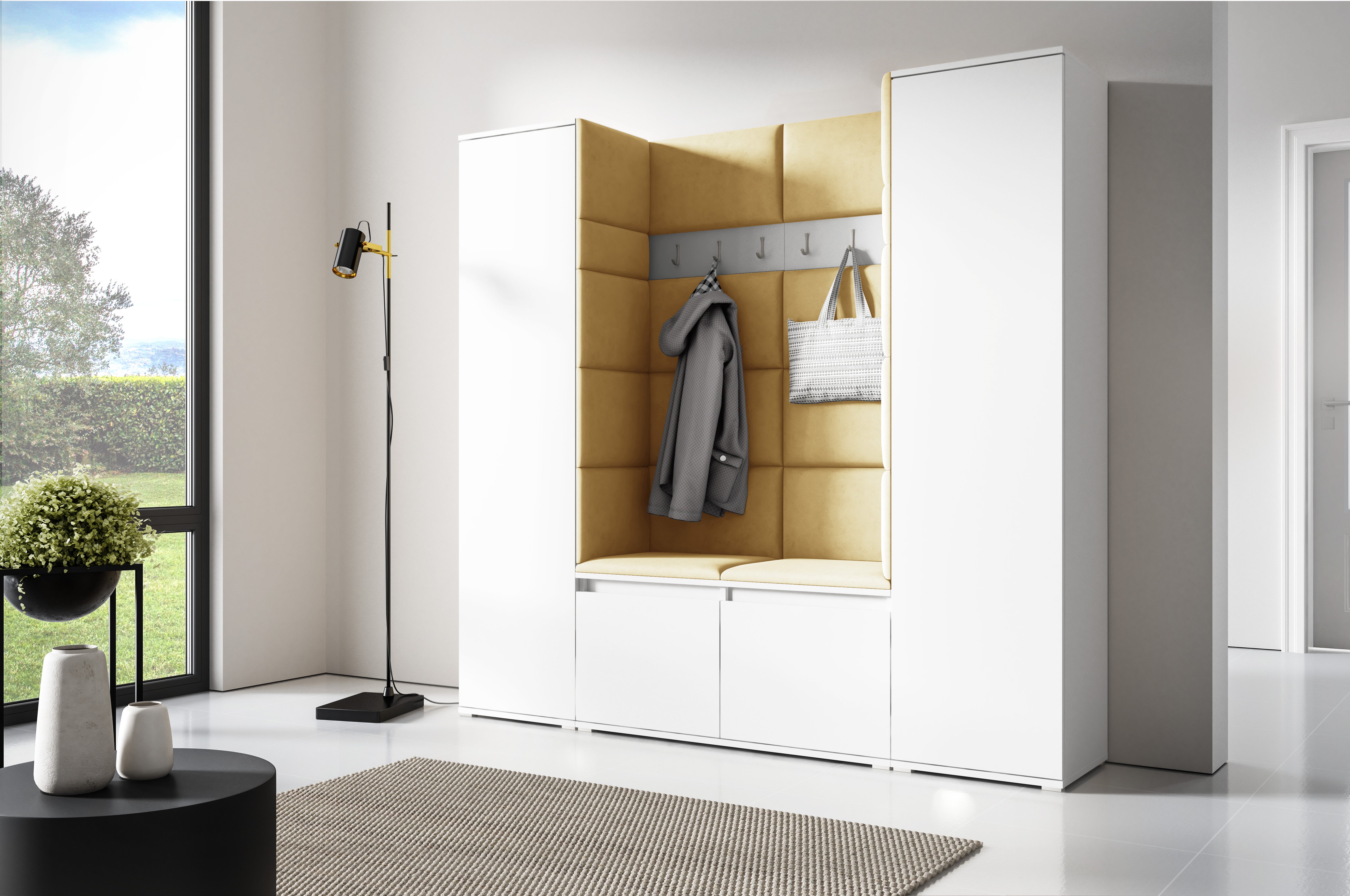 PK Emi 31 Hallway Wardrobe White - Upholstered Panels in Various Colours