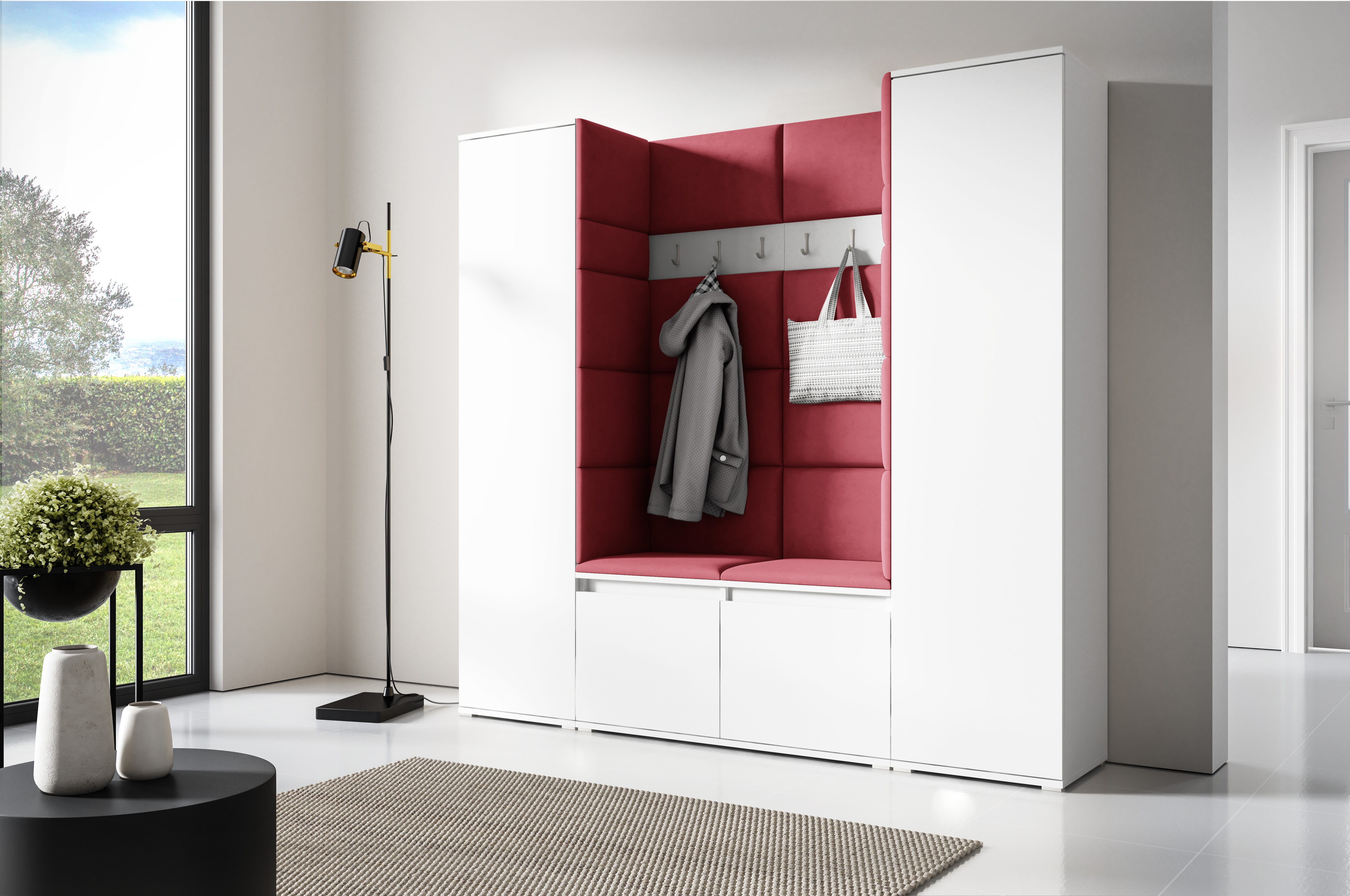 PK Emi 31 Hallway Wardrobe White - Upholstered Panels in Various Colours
