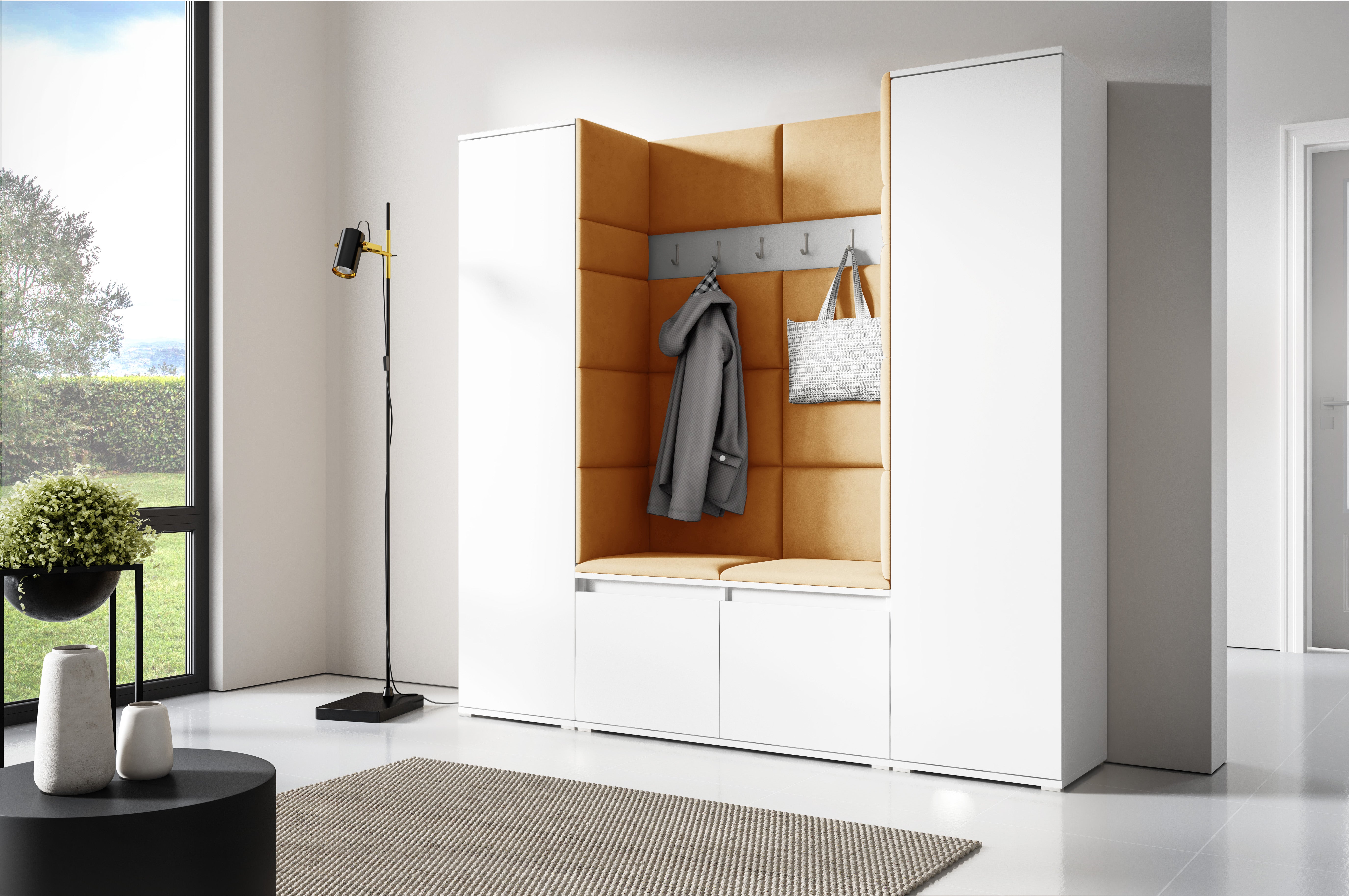 PK Emi 31 Hallway Wardrobe White - Upholstered Panels in Various Colours