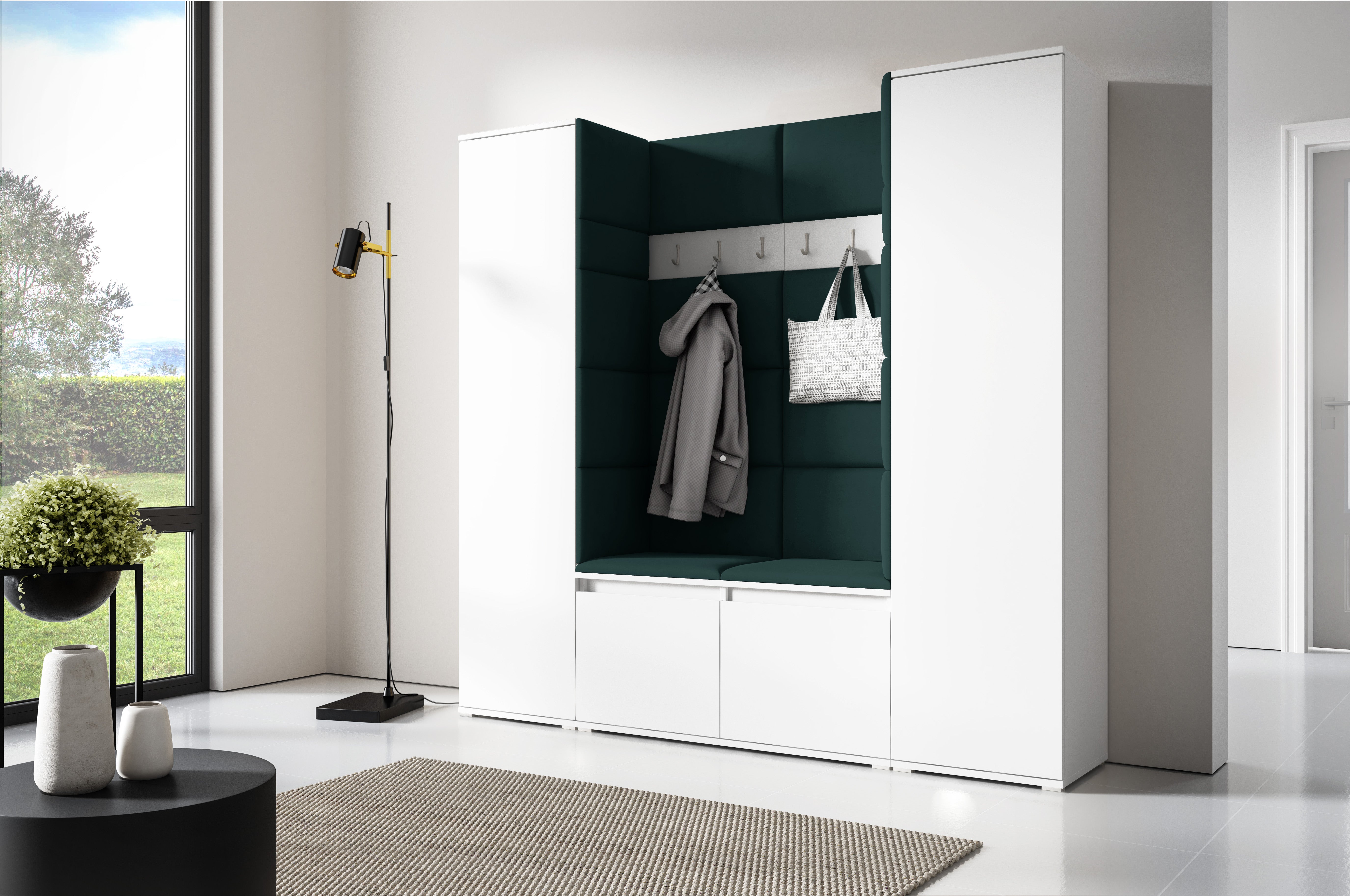 PK Emi 31 Hallway Wardrobe White - Upholstered Panels in Various Colours