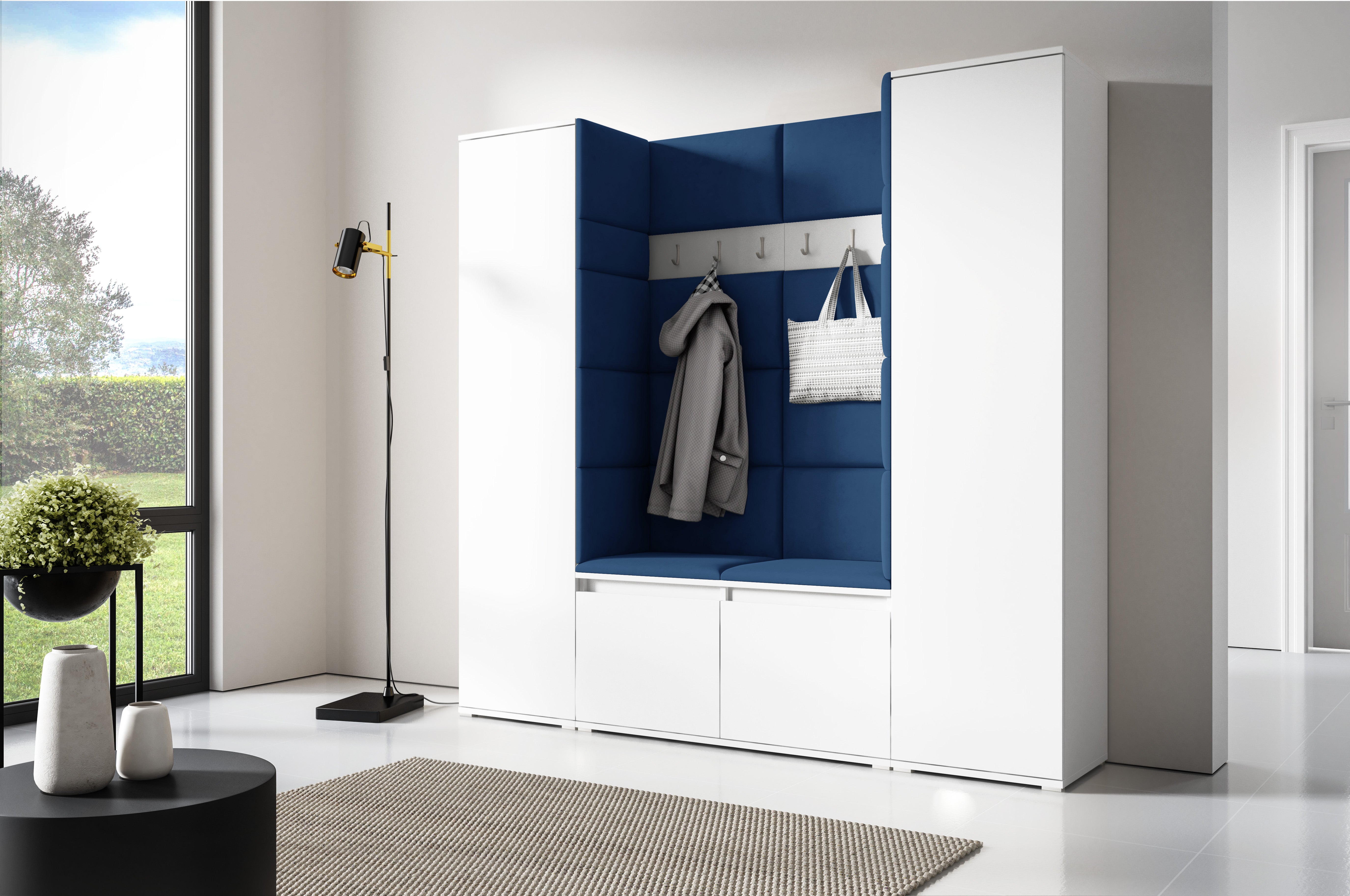 PK Emi 31 Hallway Wardrobe White - Upholstered Panels in Various Colours