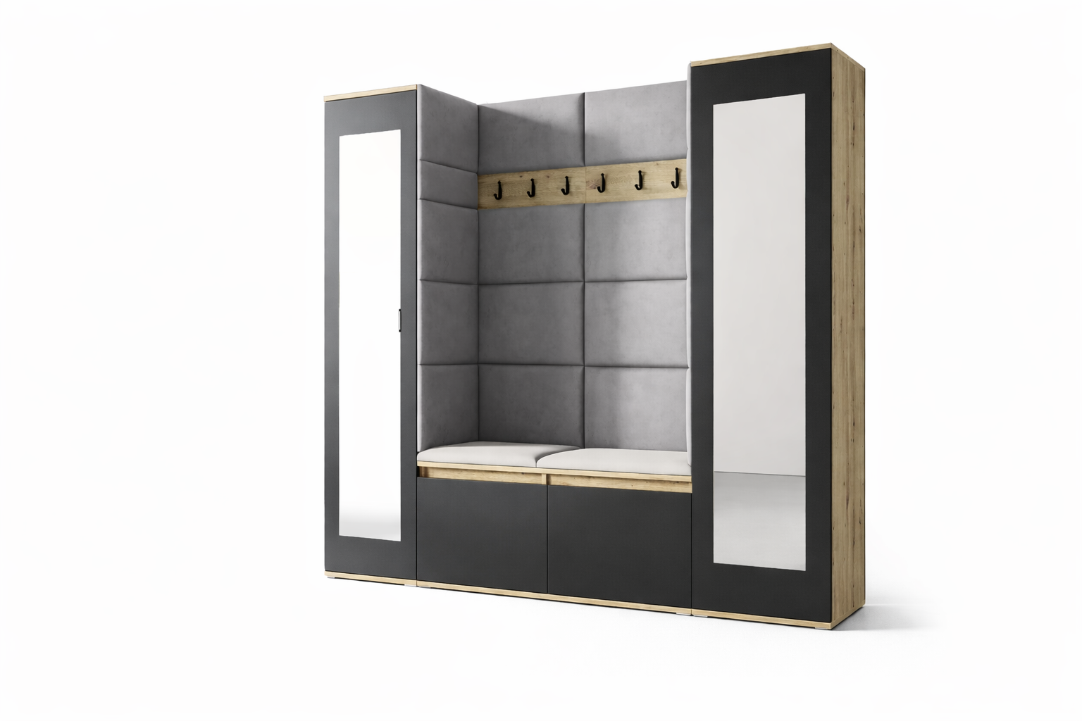 PK Emi 31 Hallway Wardrobe Aristan Oak/Black- Upholstered Panels in Various Colours