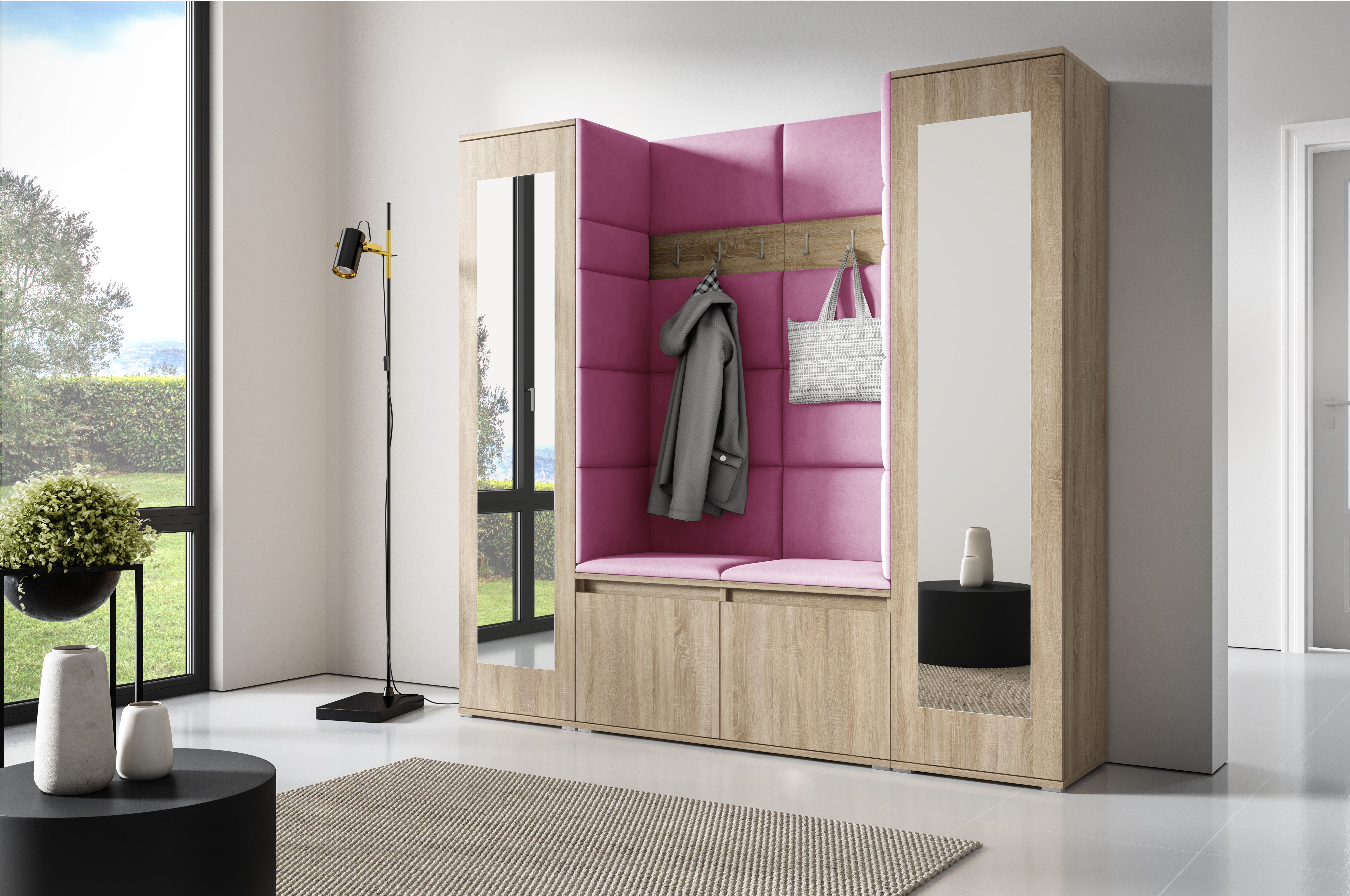 PK Emi 31 Hallway Wardrobe Sonoma Oak - Upholstered Panels in Various Colours