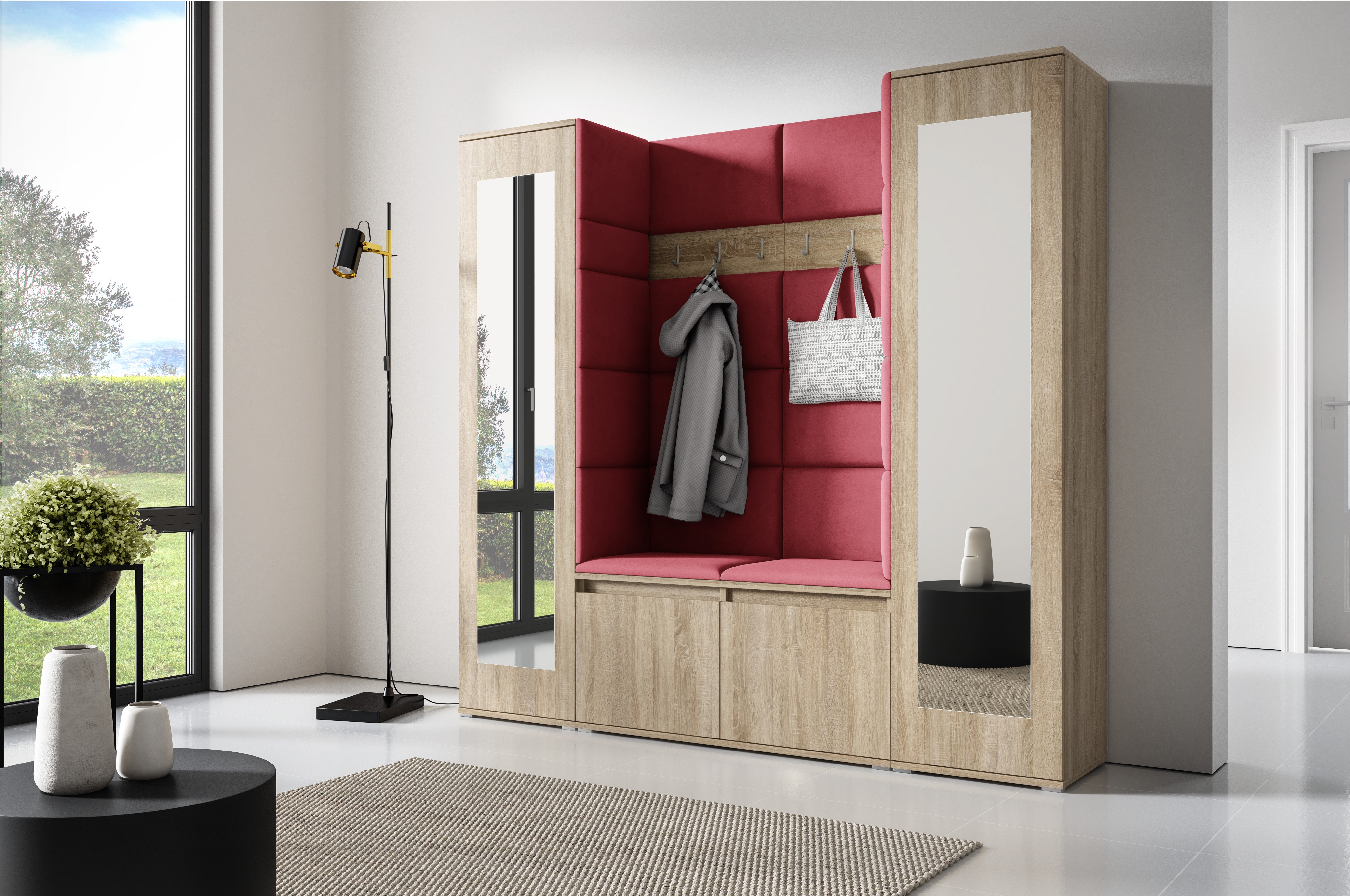 PK Emi 31 Hallway Wardrobe Sonoma Oak - Upholstered Panels in Various Colours