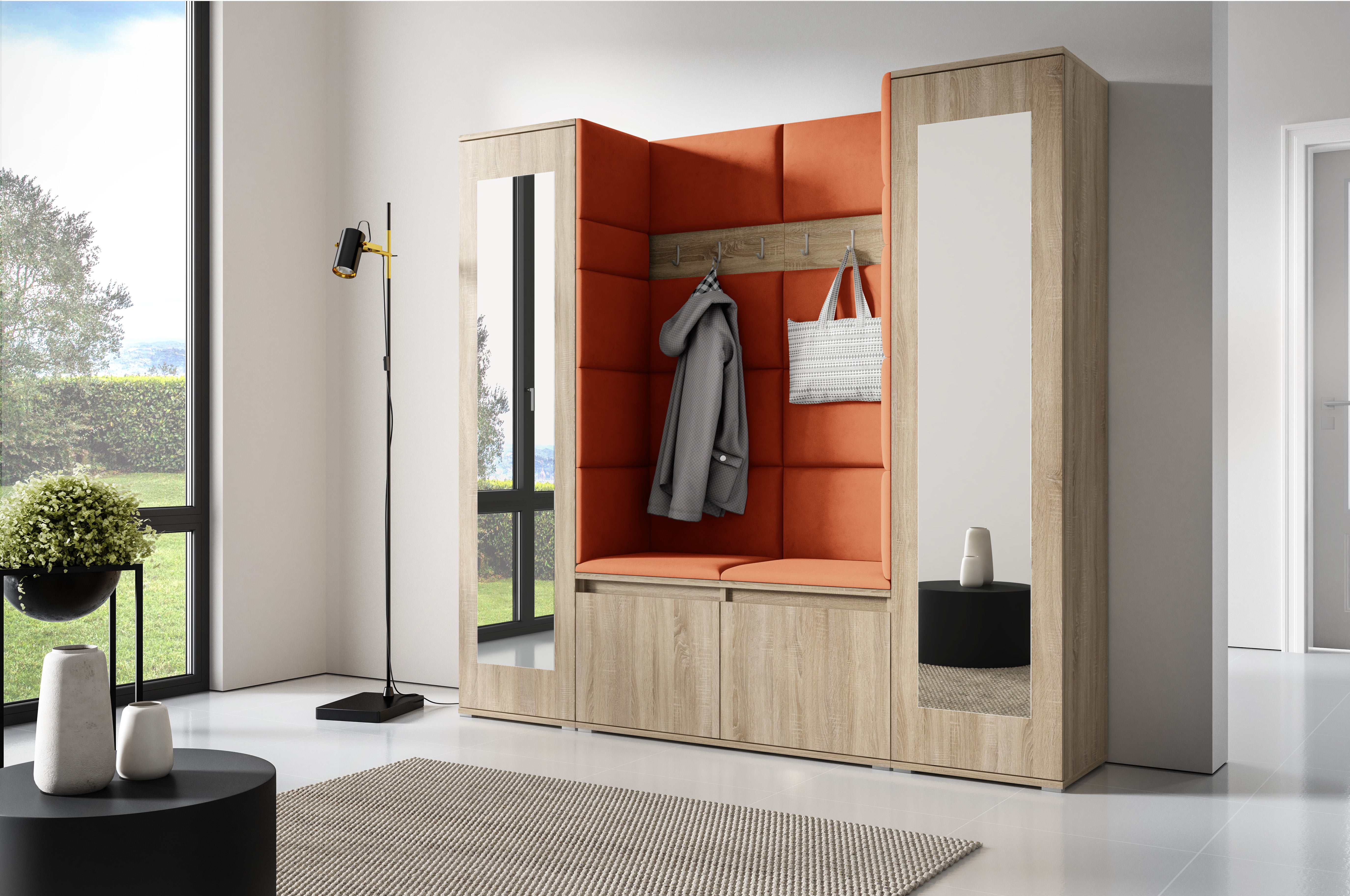 PK Emi 31 Hallway Wardrobe Sonoma Oak - Upholstered Panels in Various Colours