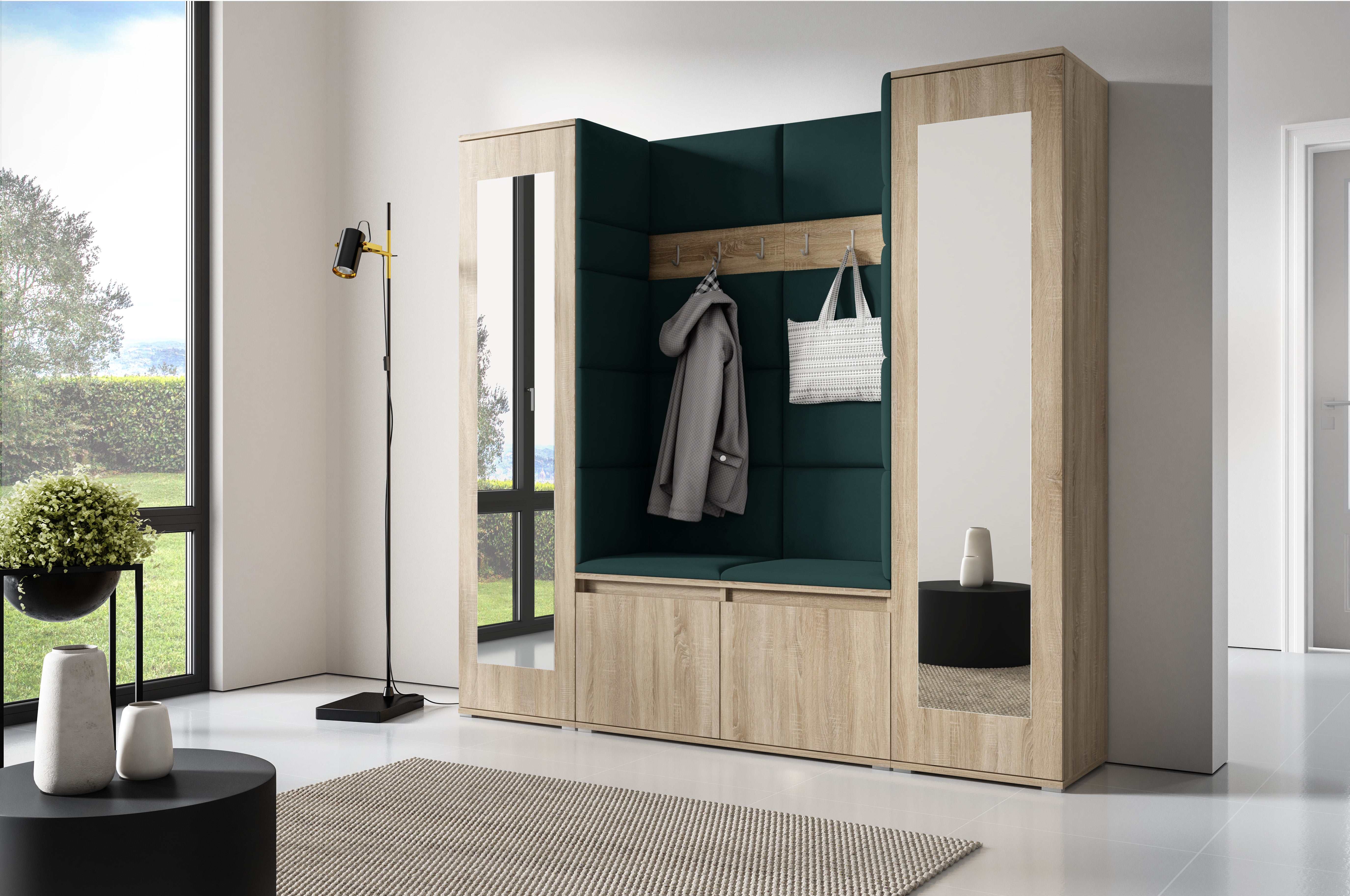 PK Emi 31 Hallway Wardrobe Sonoma Oak - Upholstered Panels in Various Colours
